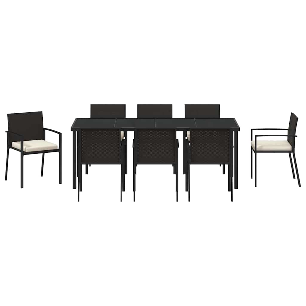 Vrtni set za objed 9 pcs Crna Čelik s prahom premazan