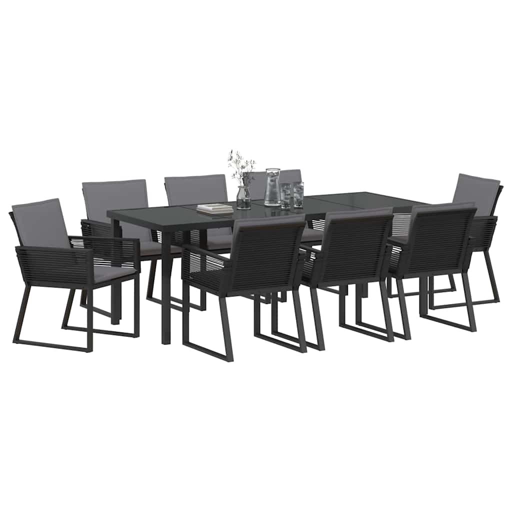 Vrtni set za objed 9 pcs Crna Čelik s prahom premazan