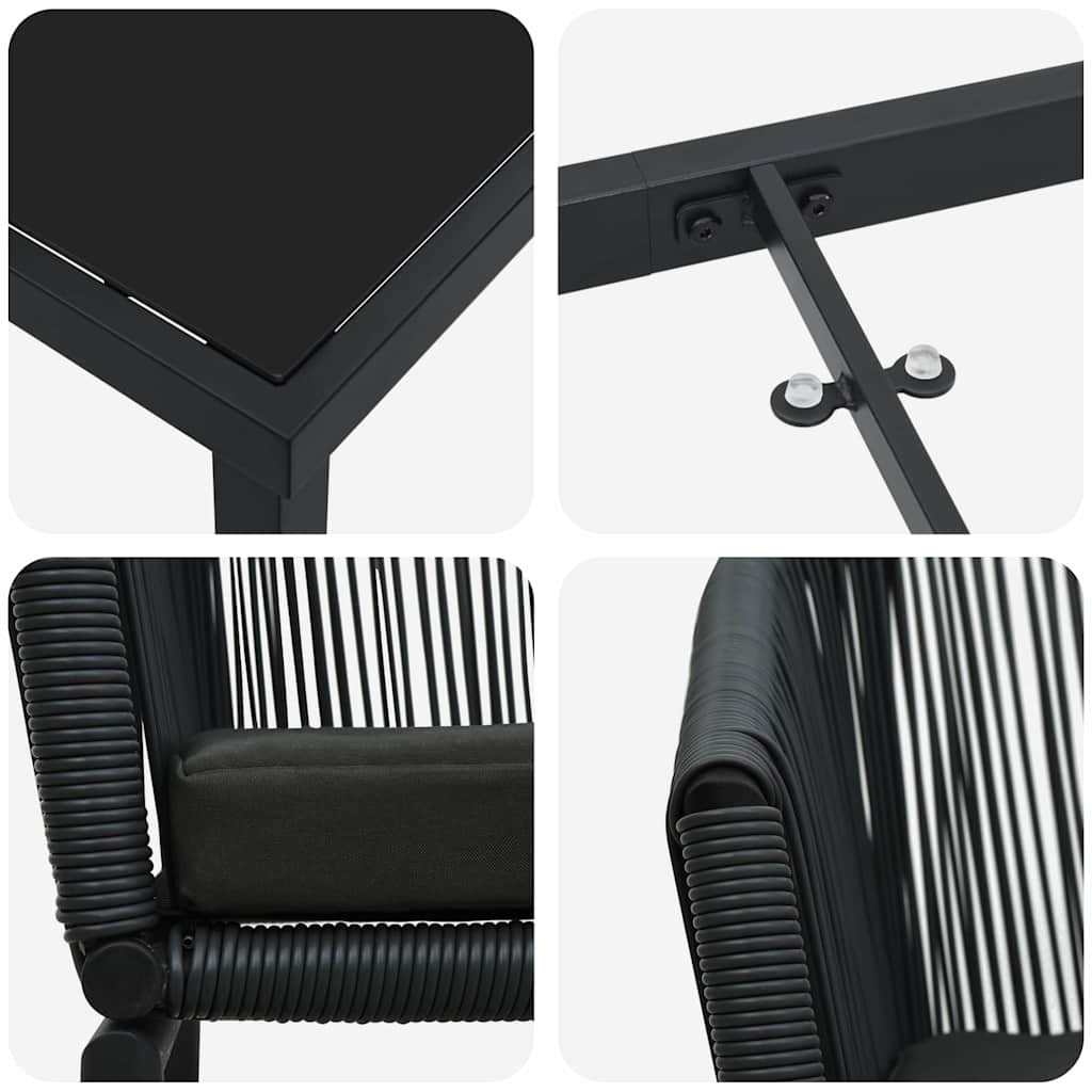 Vrtni set za objed 9 pcs Crna Čelik s prahom premazan