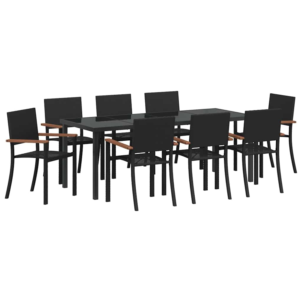 Vrtni set za objed 9 pcs Crna Čelik s prahom premazan