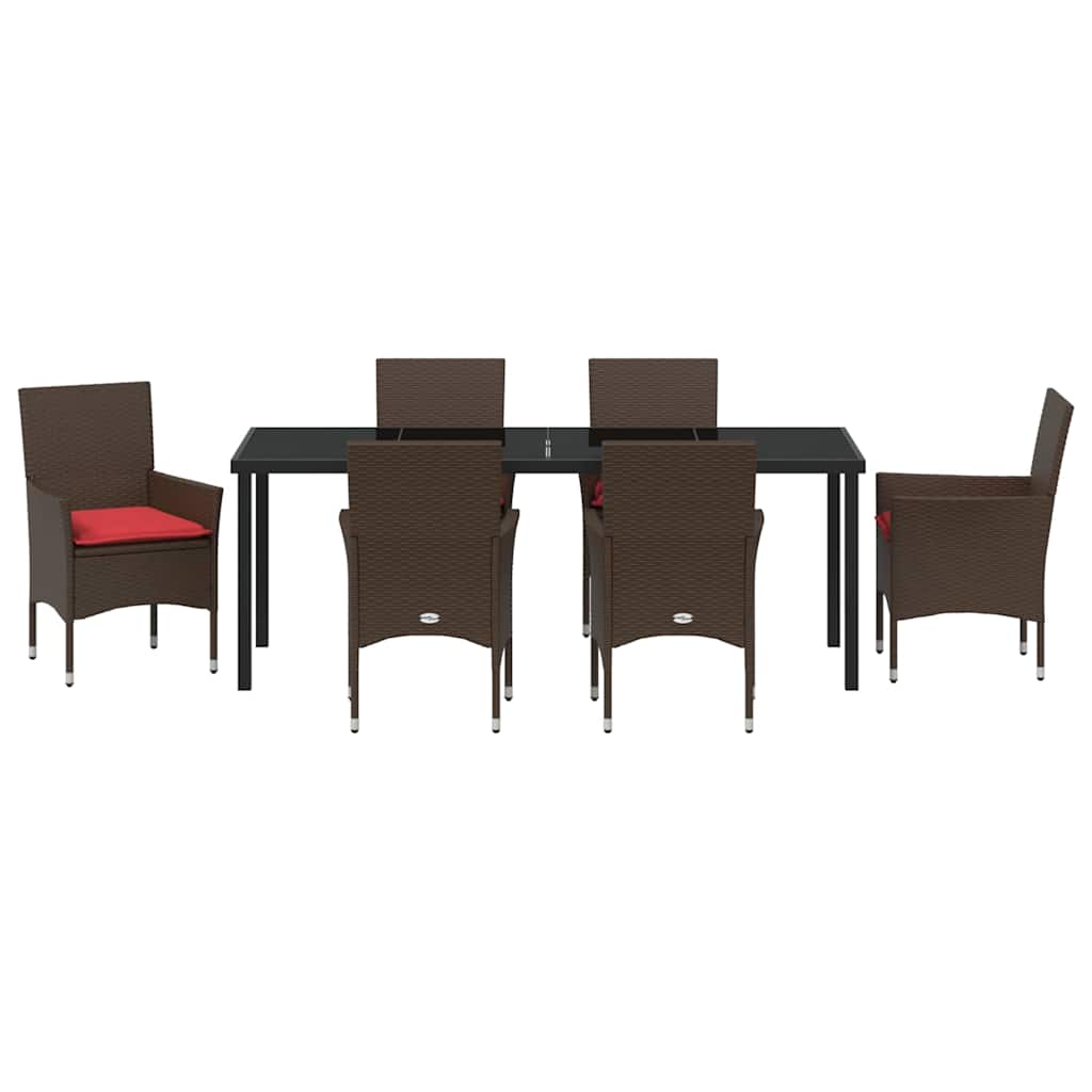 Set stola i stolica s jastukom 7 pcs Smeđa PE ratan