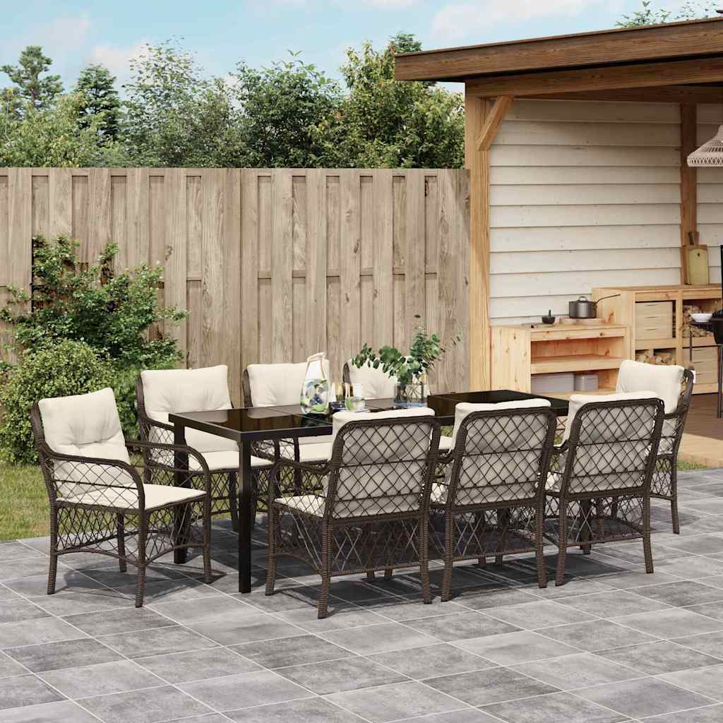 Vrtni set za objed s jastukom 9 pcs Smeđa poliratan