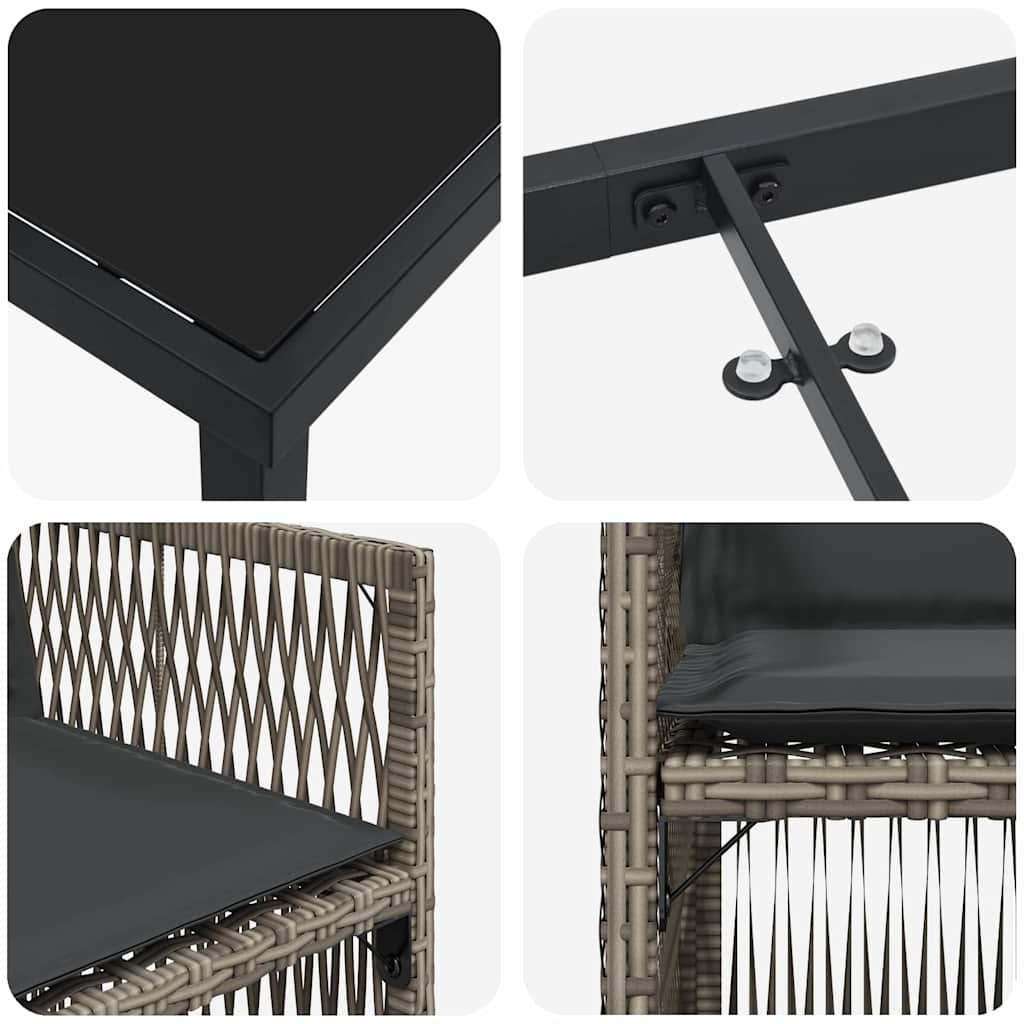 Vrtni set za objed 9 pcs Siva Čelik s prahom premazan