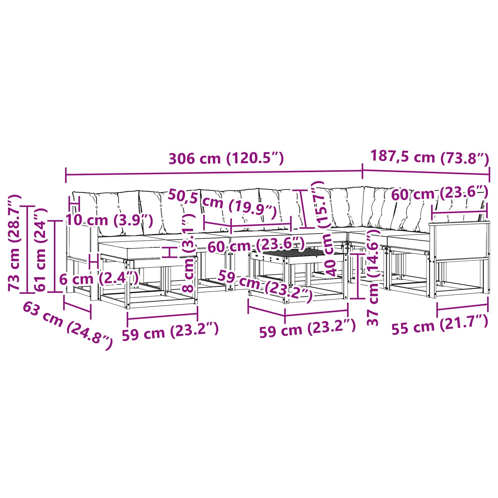 Set vanjskih sofa 9 pcs Prirodna i bež