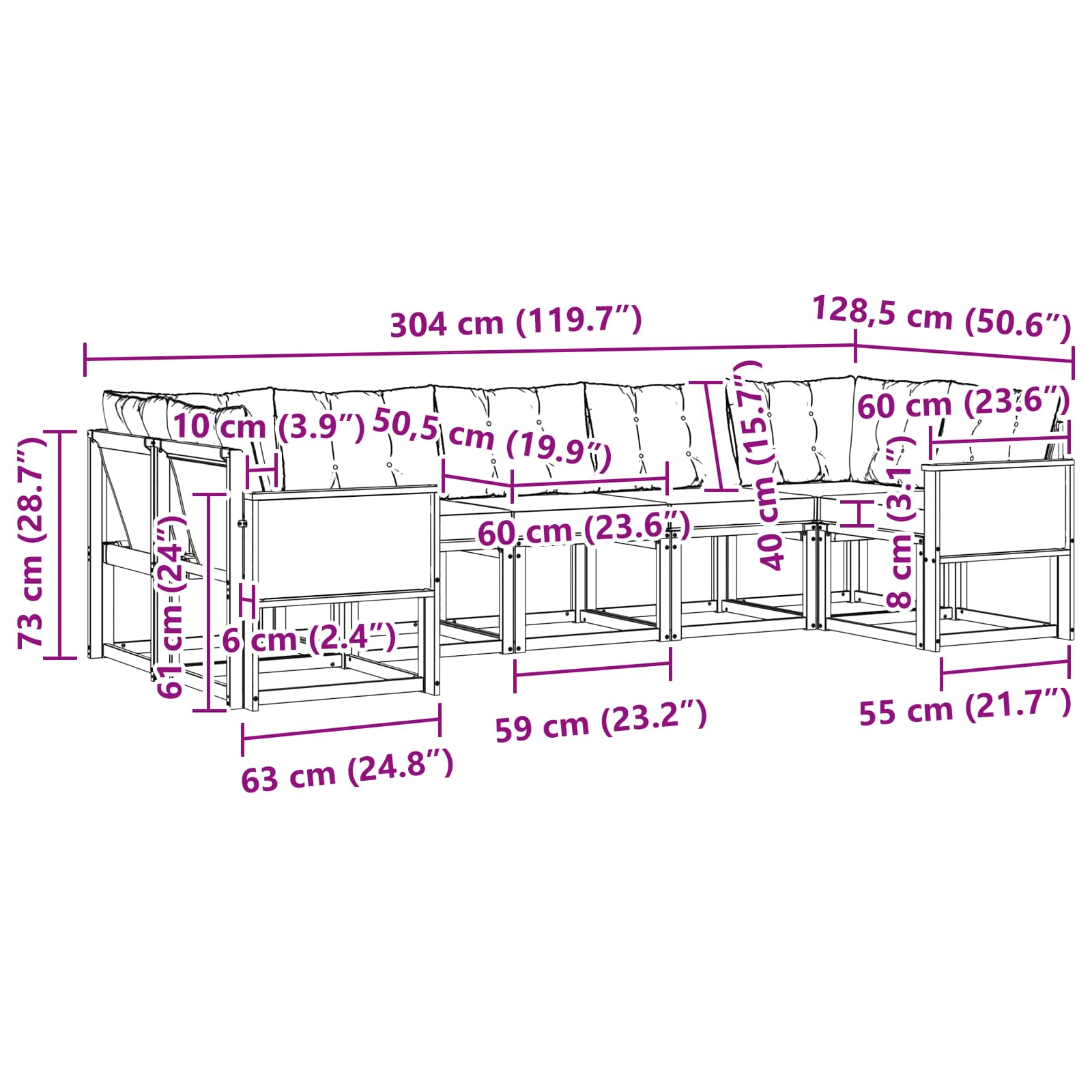 Set vanjskih sofa 7 pcs Prirodna i crna