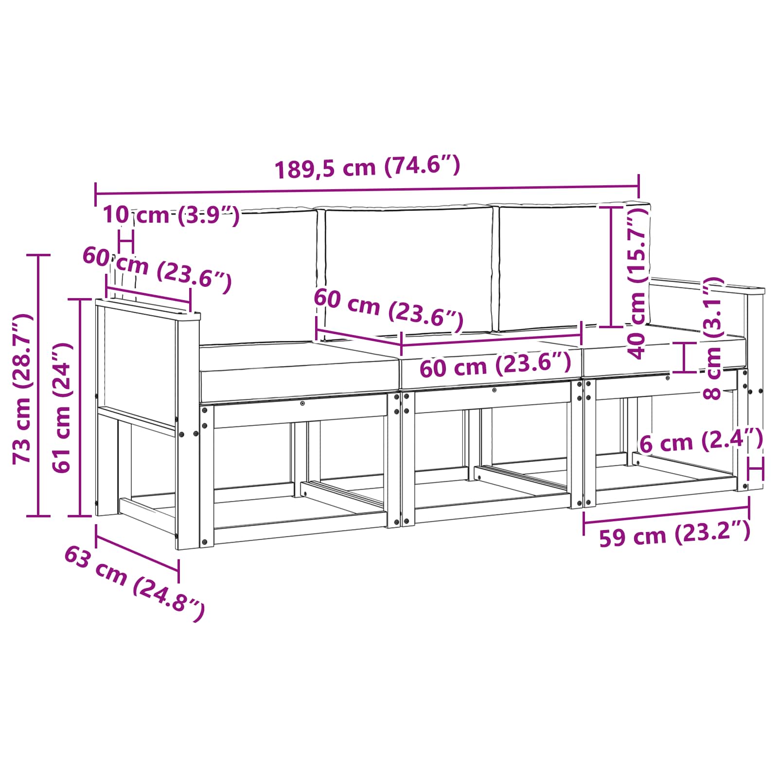 Set vanjskih sofa 3 pcs Prirodna i krem Poliester