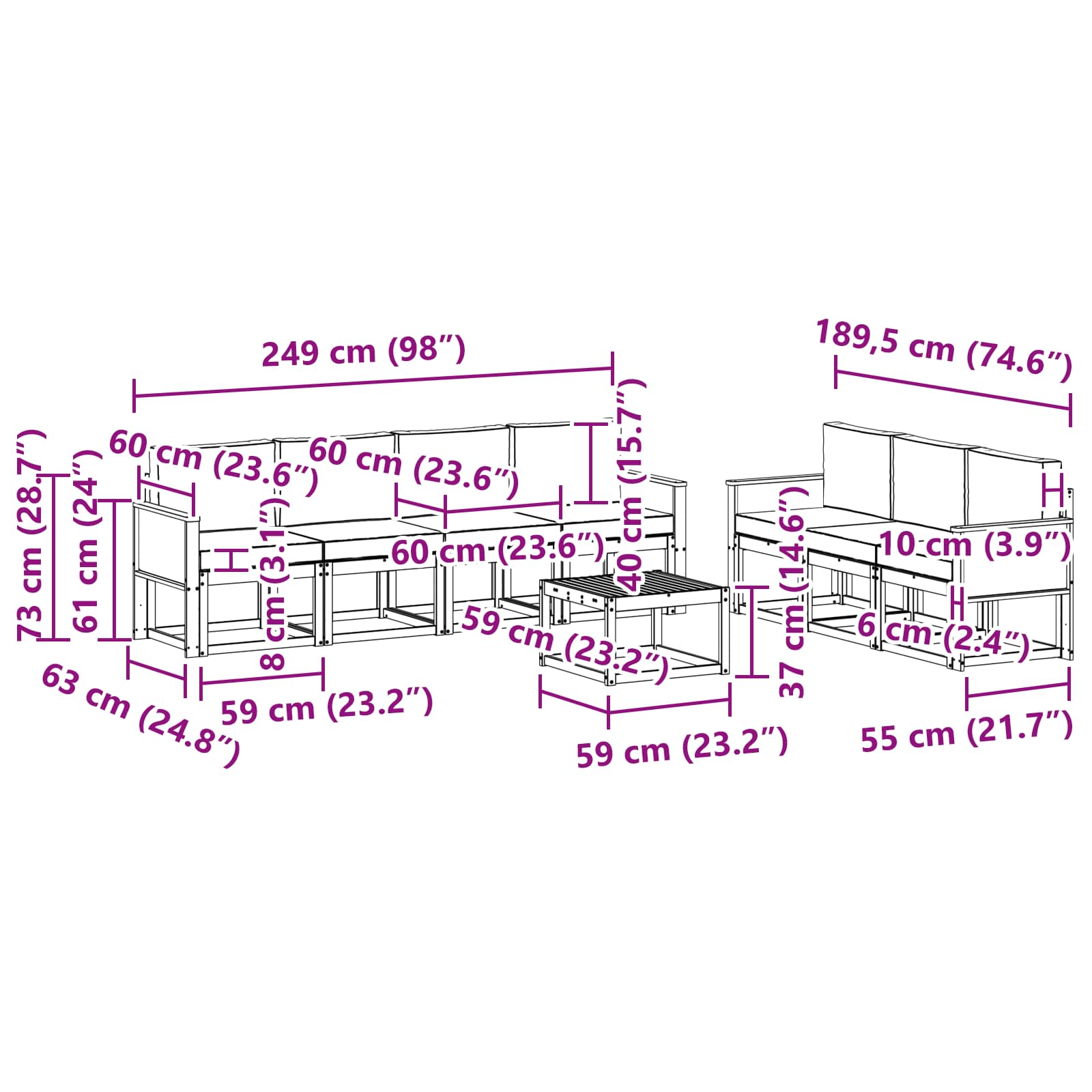 Set vanjskih sofa 8 pcs Prirodna i bež Poliester