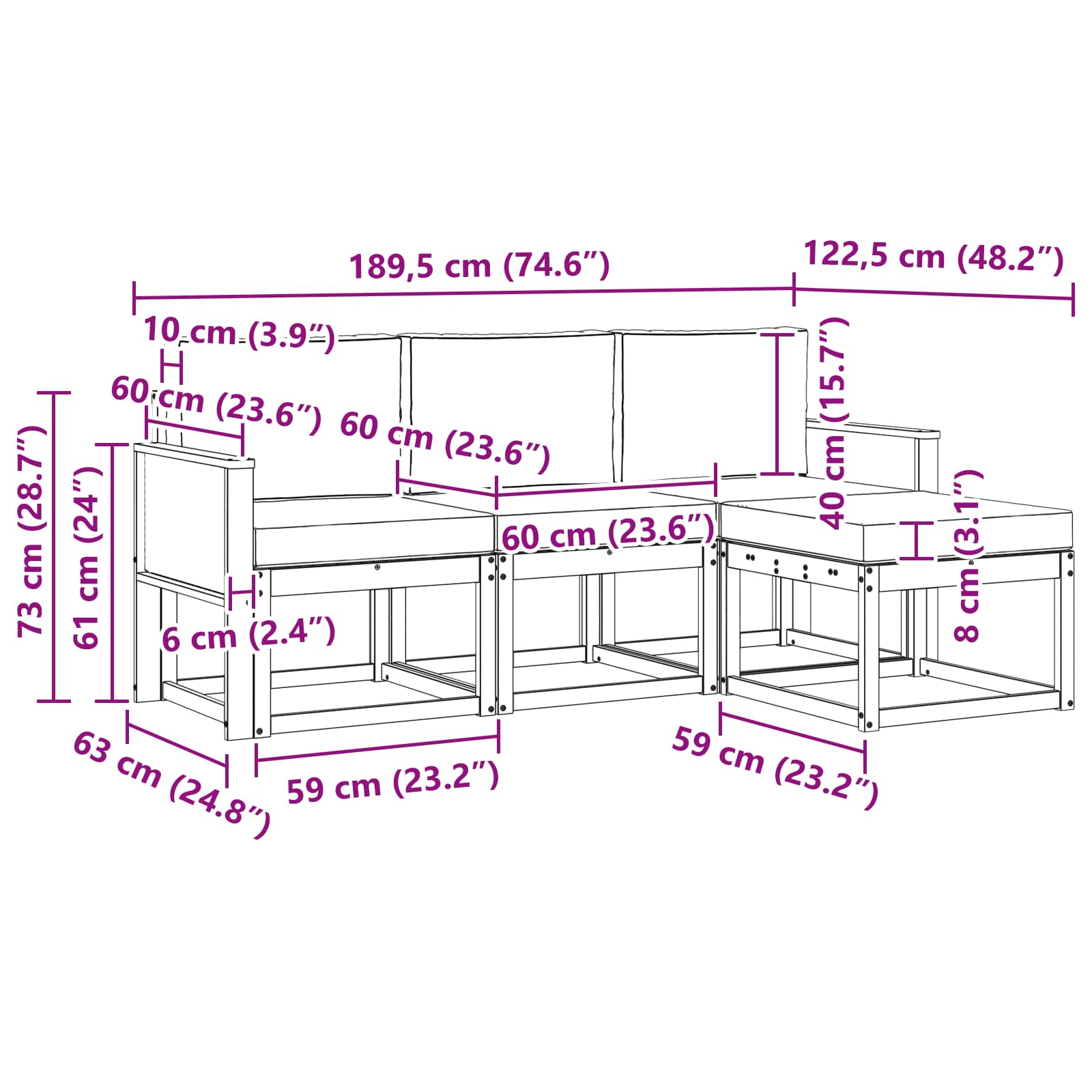Set vanjskih sofa 4 pcs Prirodna i bež Poliester