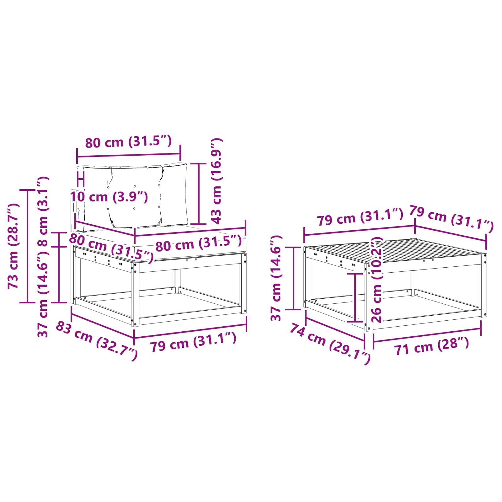 Set vanjskih sofa 7 pcs Prirodna i Svjetlosiva