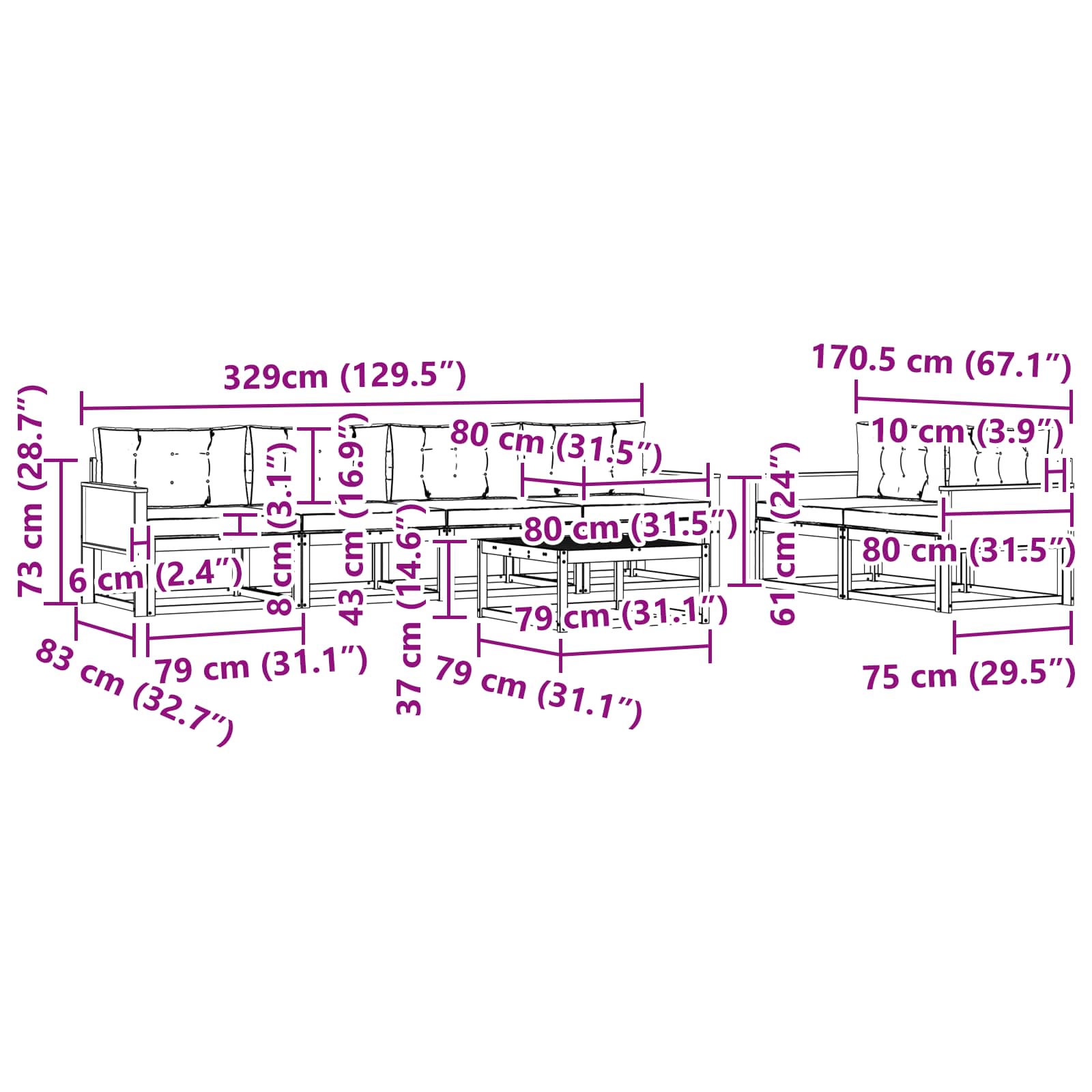 Set vanjskih sofa 7 pcs Prirodna i antracit