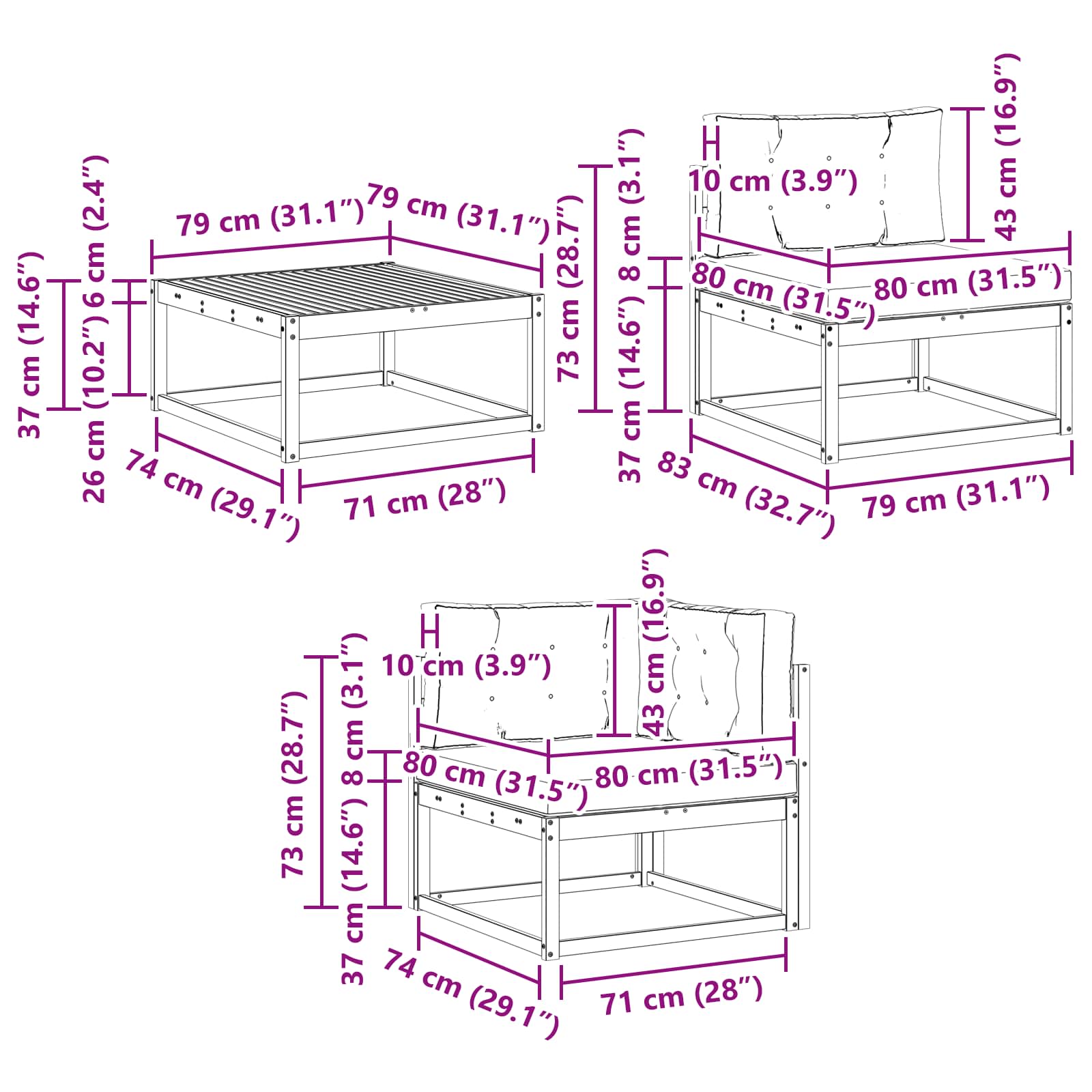 Set vanjskih sofa 7 pcs Prirodna i antracit