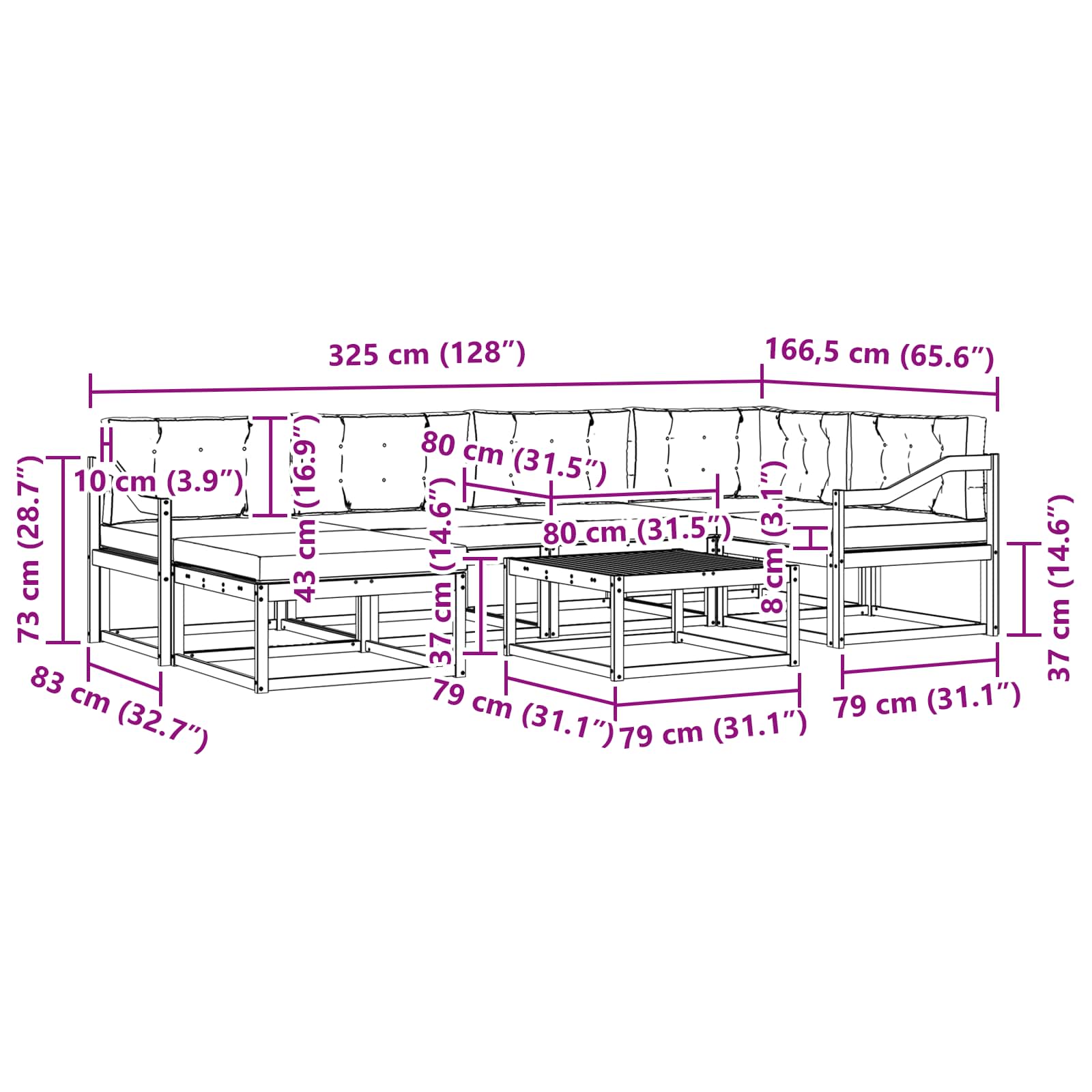 Set vanjskih sofa 7 pcs Bijela i krem