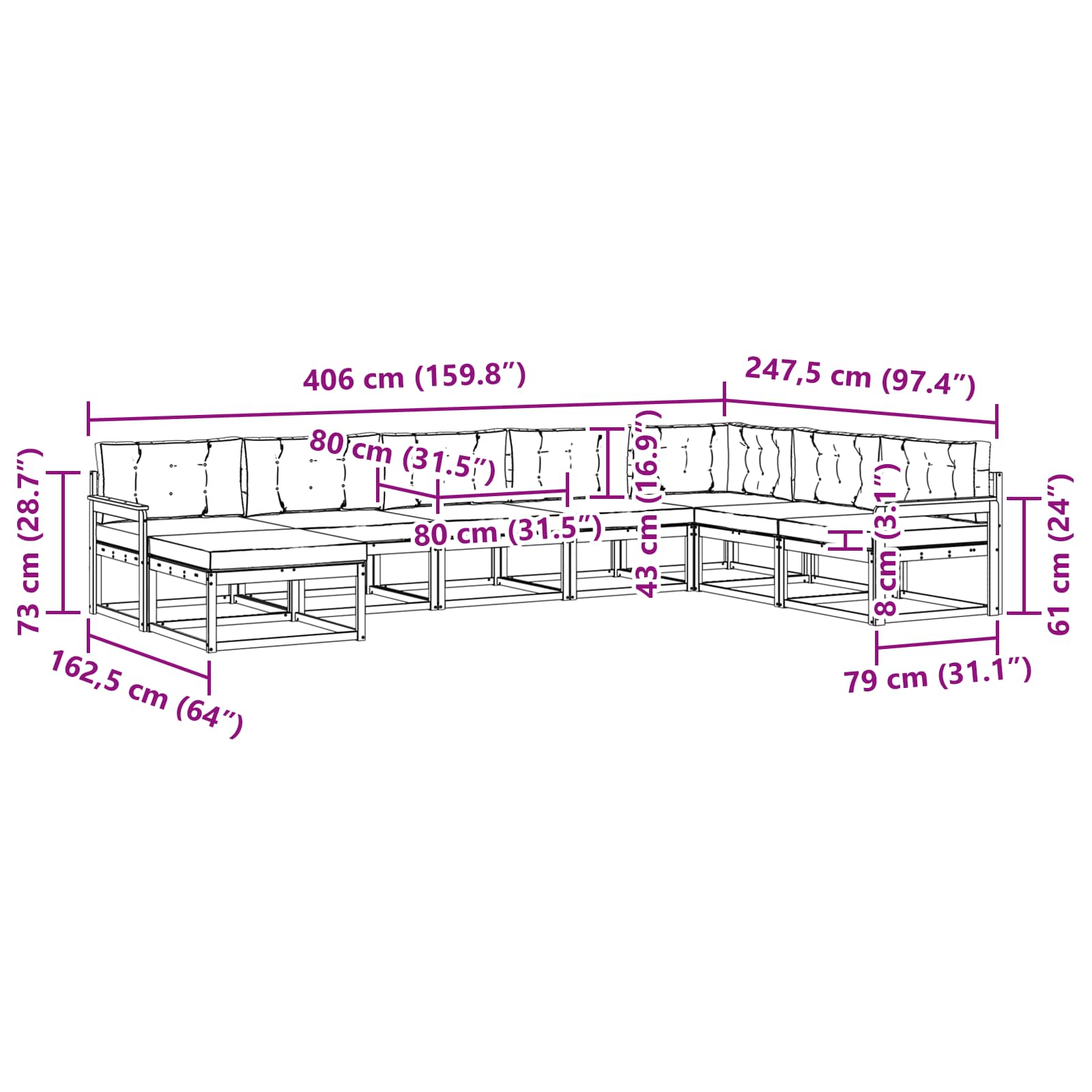 Set vanjskih sofa 8 pcs Bijela i antracit