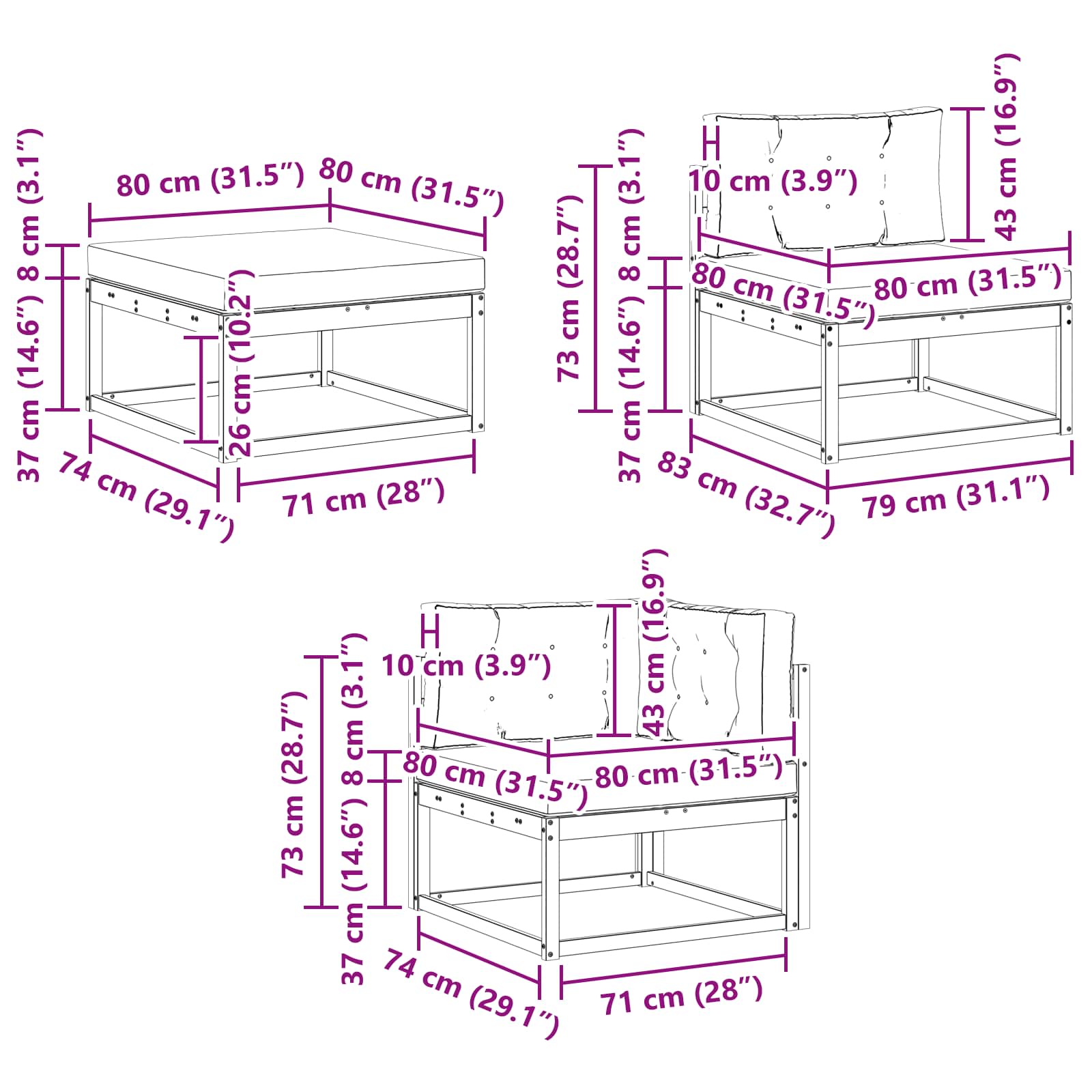 Set vanjskih sofa 8 pcs Bijela i krem
