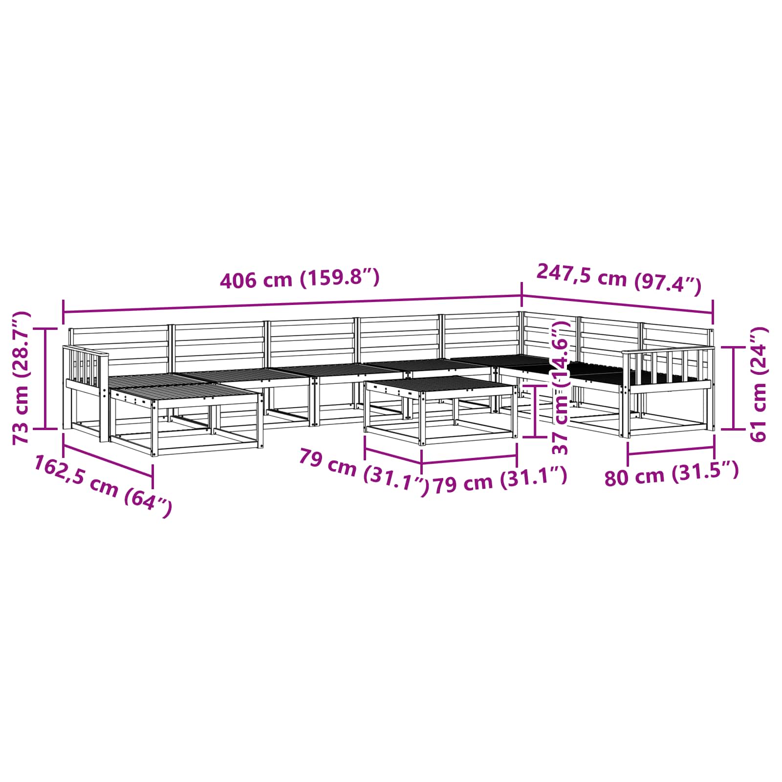 Set vanjskih sofa 9 pcs Bijela Čvrsto drvo akacije