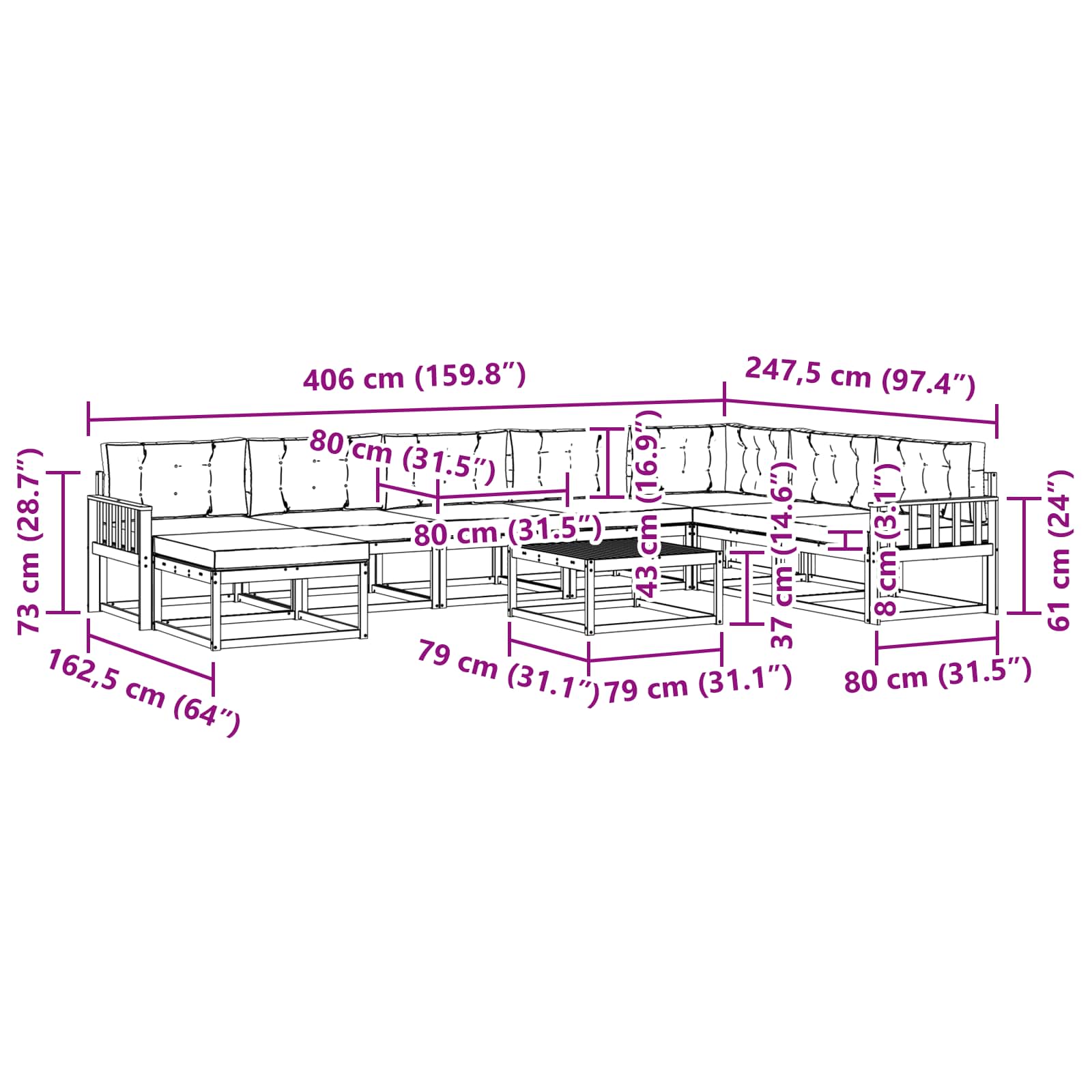 Set vanjskih sofa 9 pcs Bijela i antracit