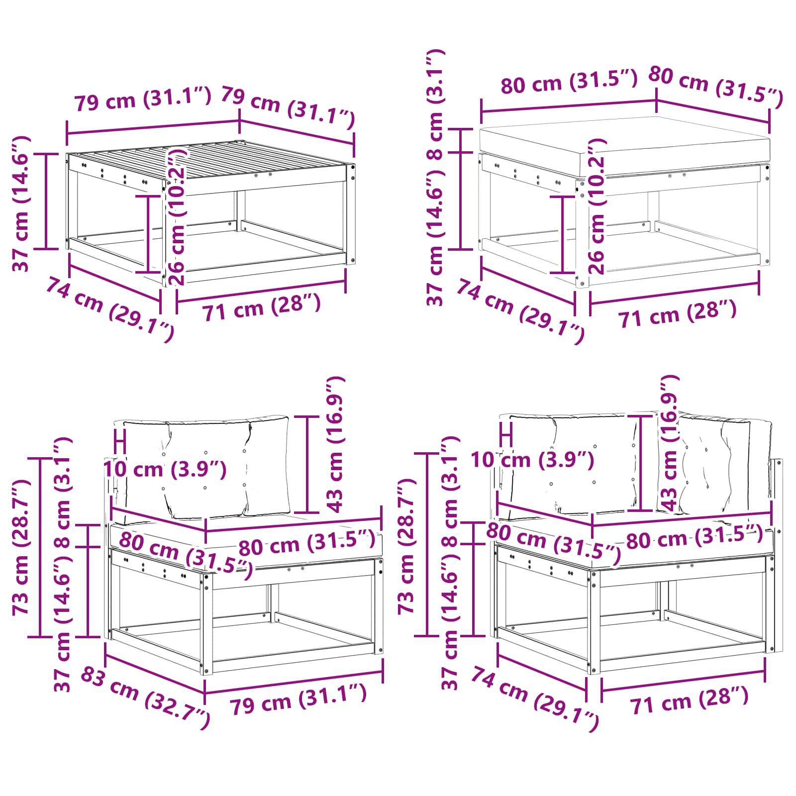 Set vanjskih sofa 9 pcs Bijela i antracit