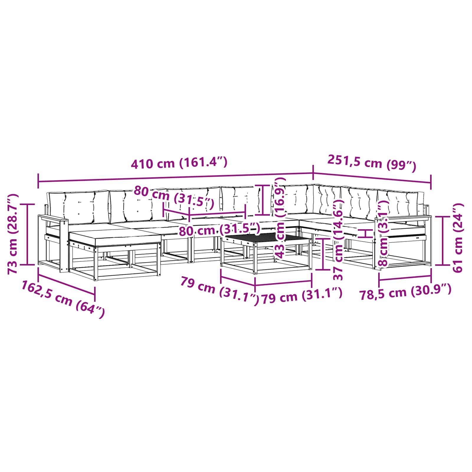 Set vanjskih sofa 9 pcs Bijela i bež