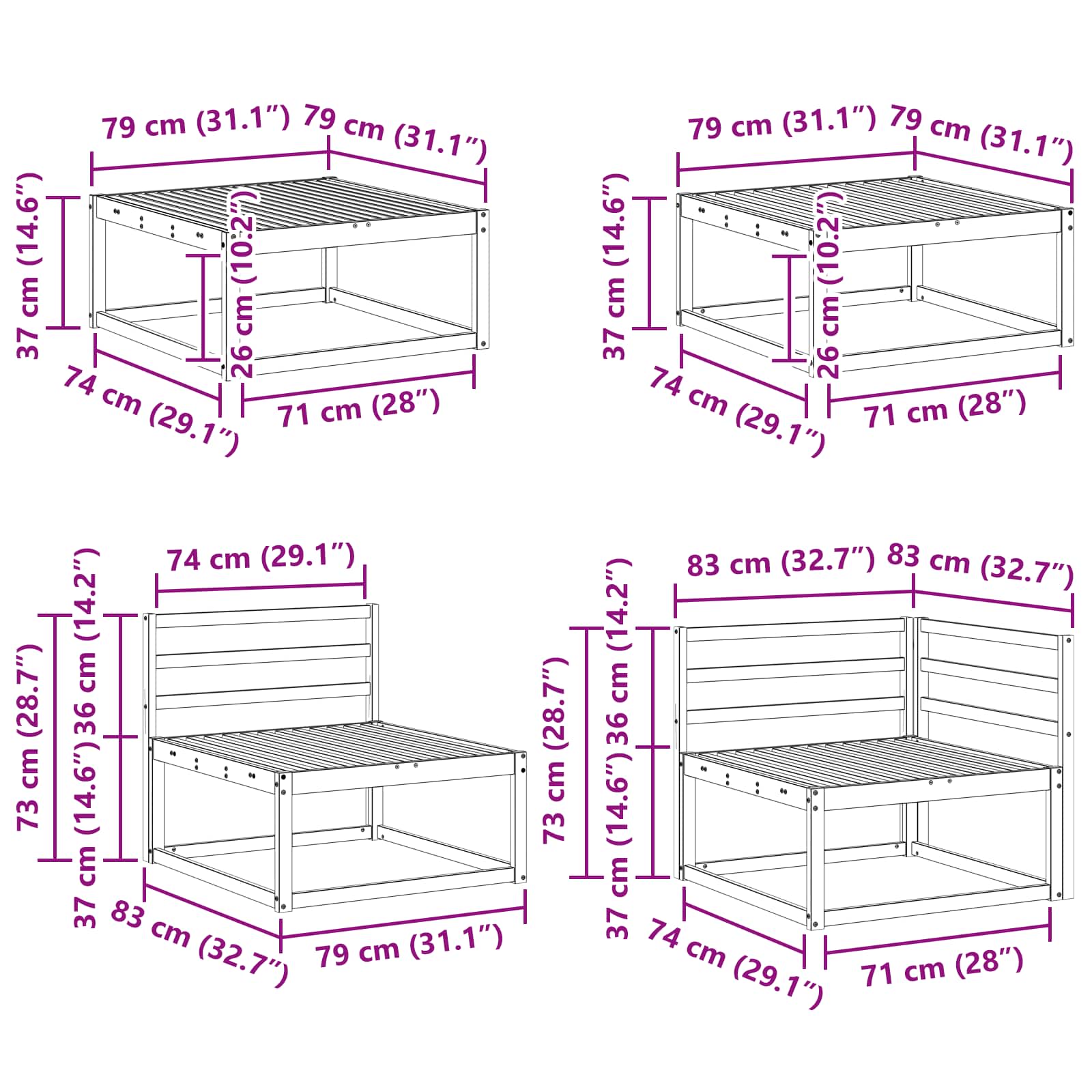 Set vanjskih sofa 9 pcs Bijela Čvrsto drvo akacije