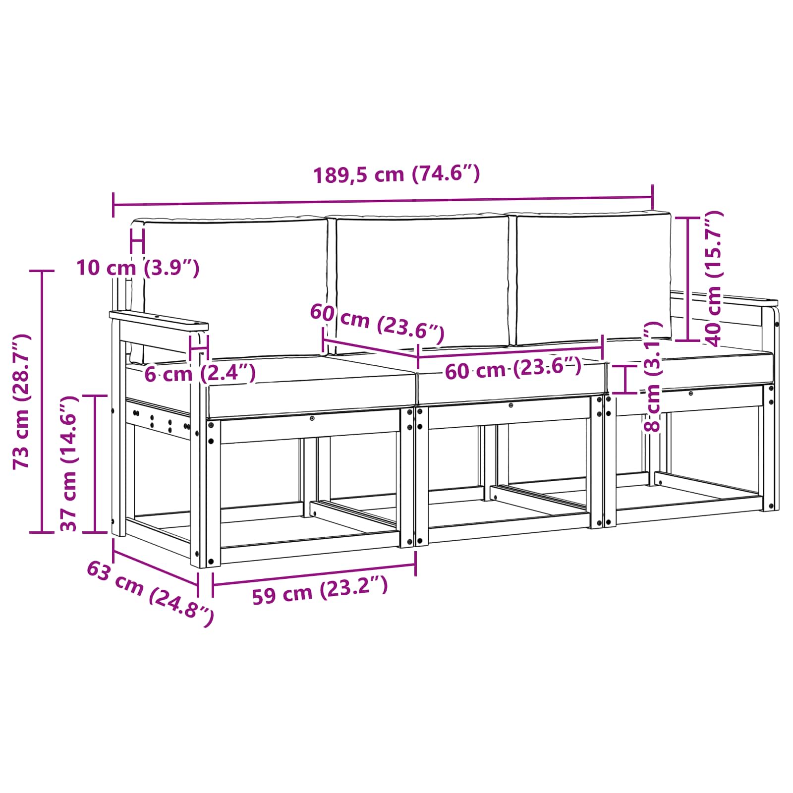 Set vanjskih sofa 3 pcs