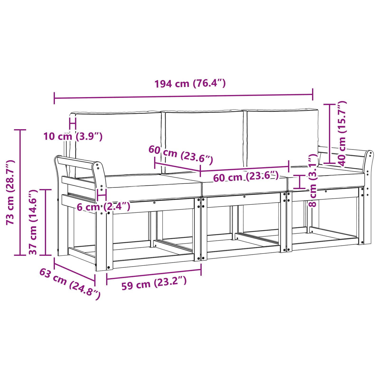 Set vanjskih sofa 3 pcs