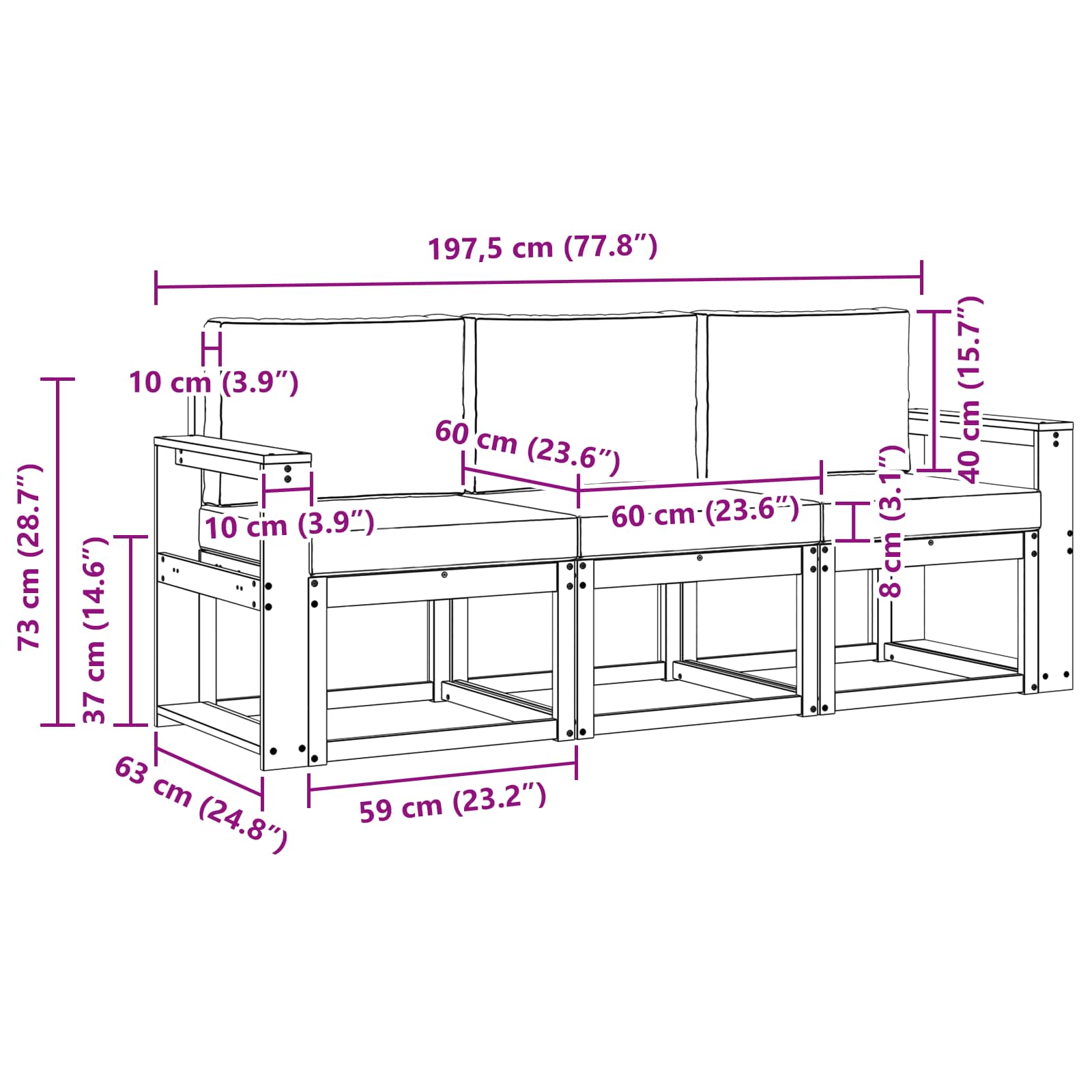 Set vanjskih sofa 3 pcs