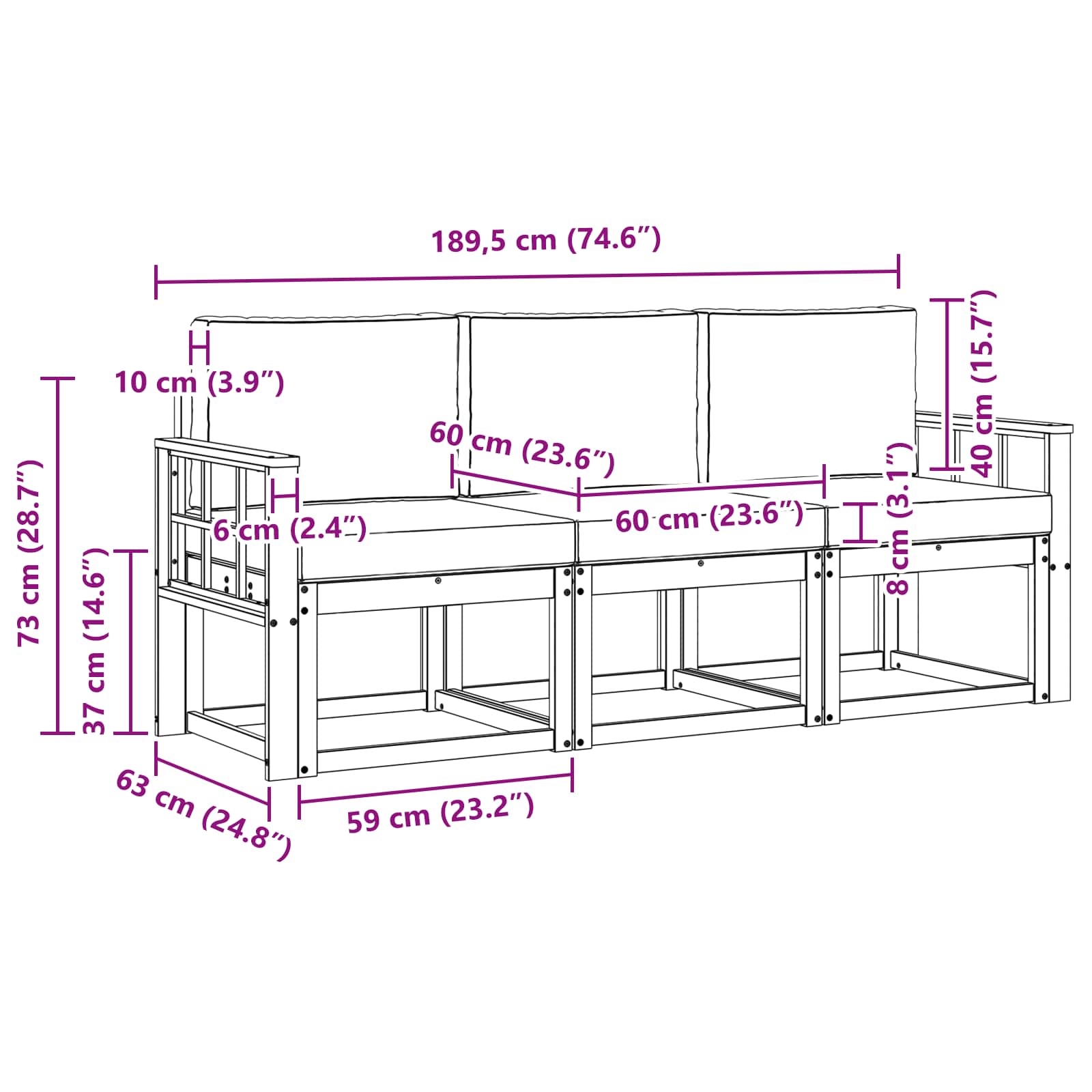 Set vanjskih sofa 3 pcs