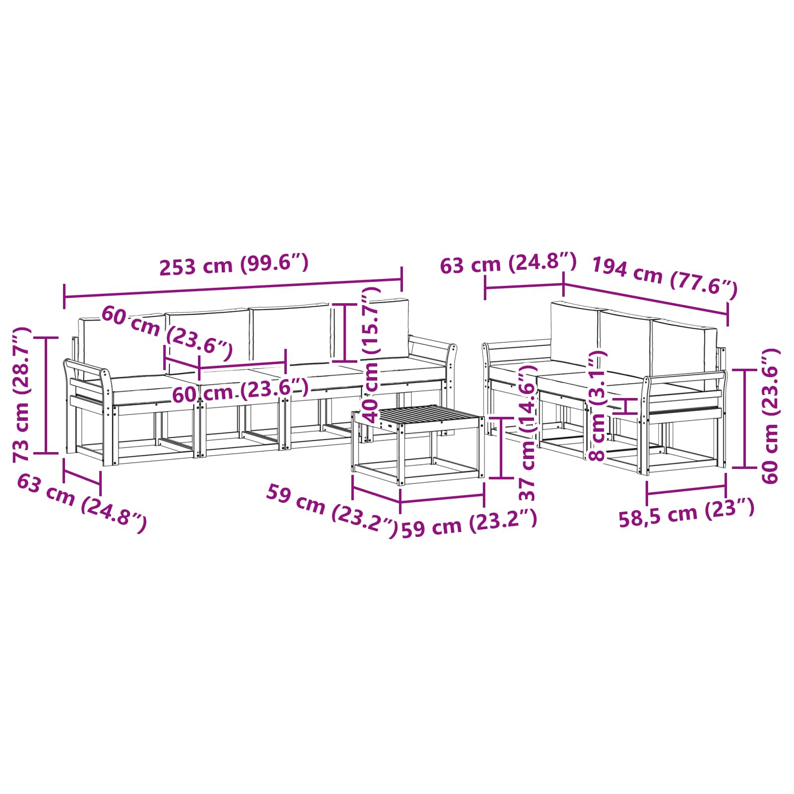 Set vanjskih sofa 7 pcs