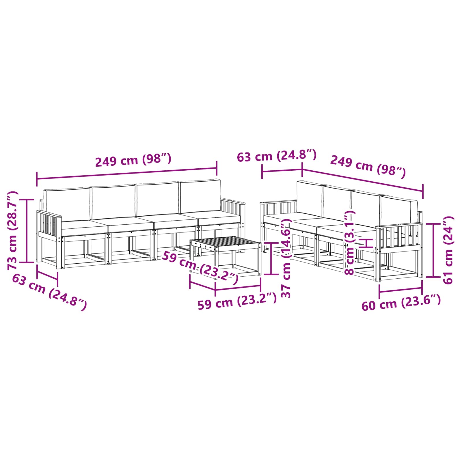 Set vanjskih sofa 9 pcs Bijela i svjetlosiva Poliester