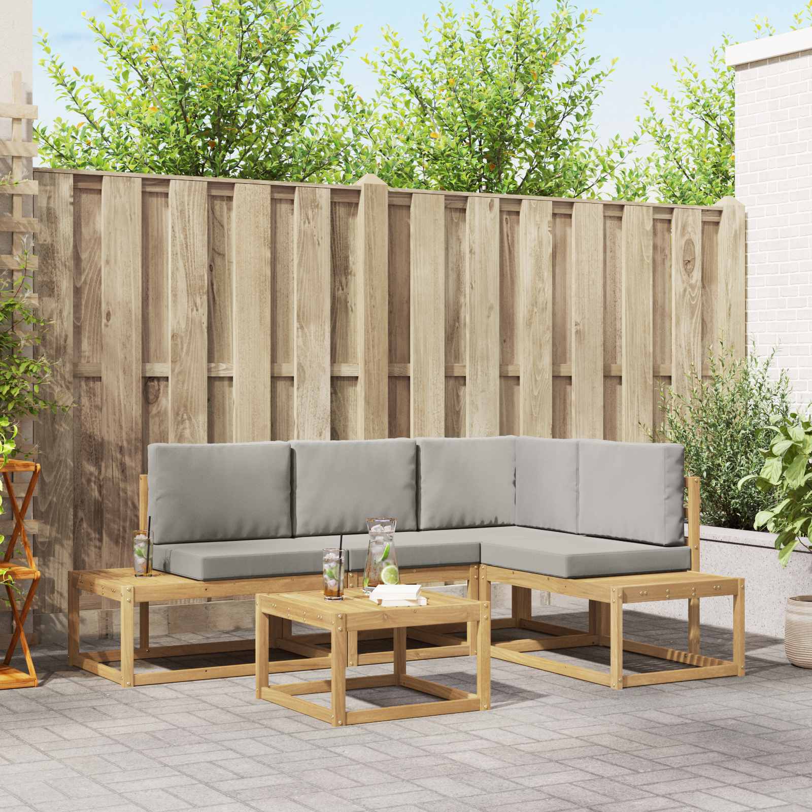 Set vanjskih sofa 4 Komad Bijela i svjetlosiva Poliester