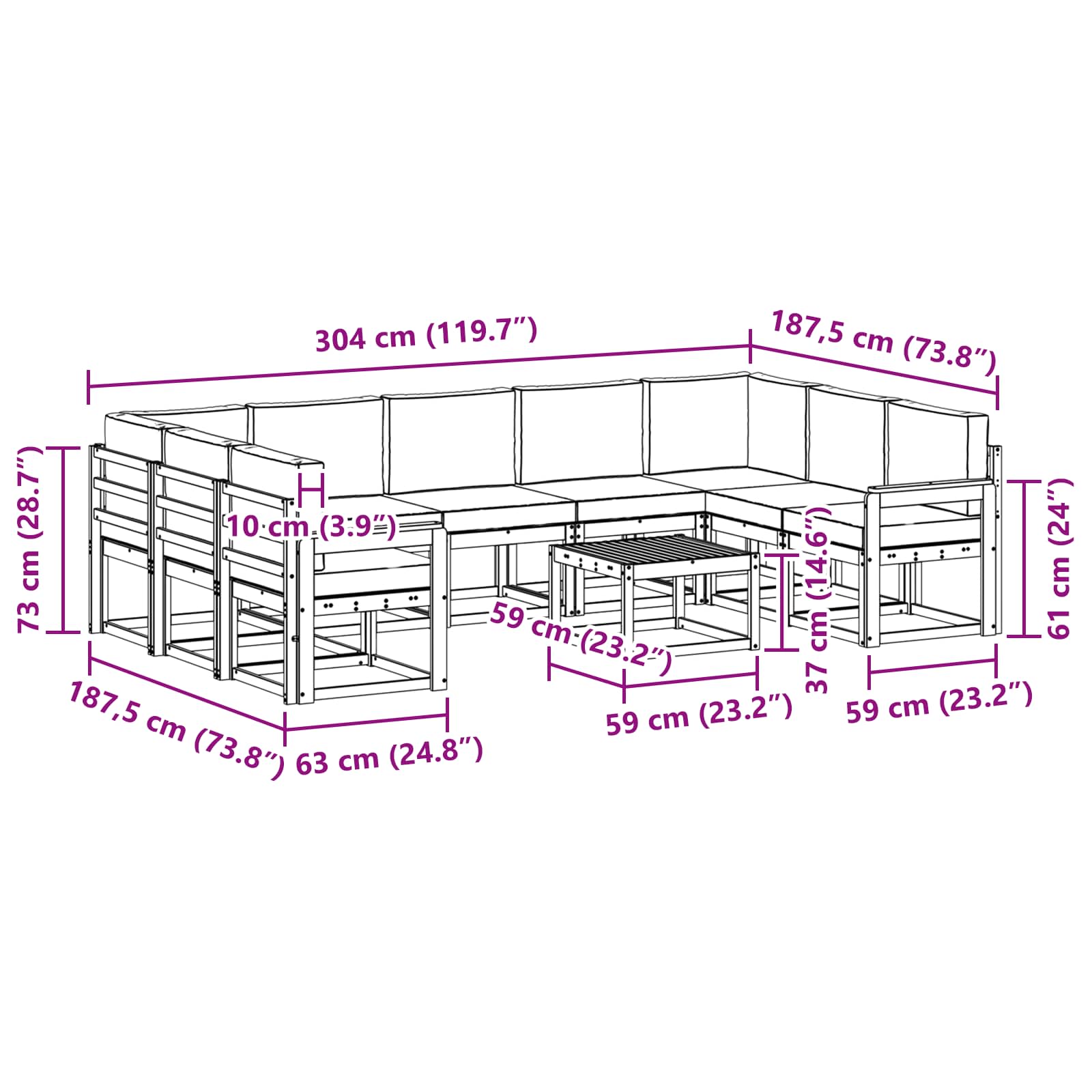 Set vanjskih sofa 10 pcs Bijela i krem 59 x 59 x 37 cm