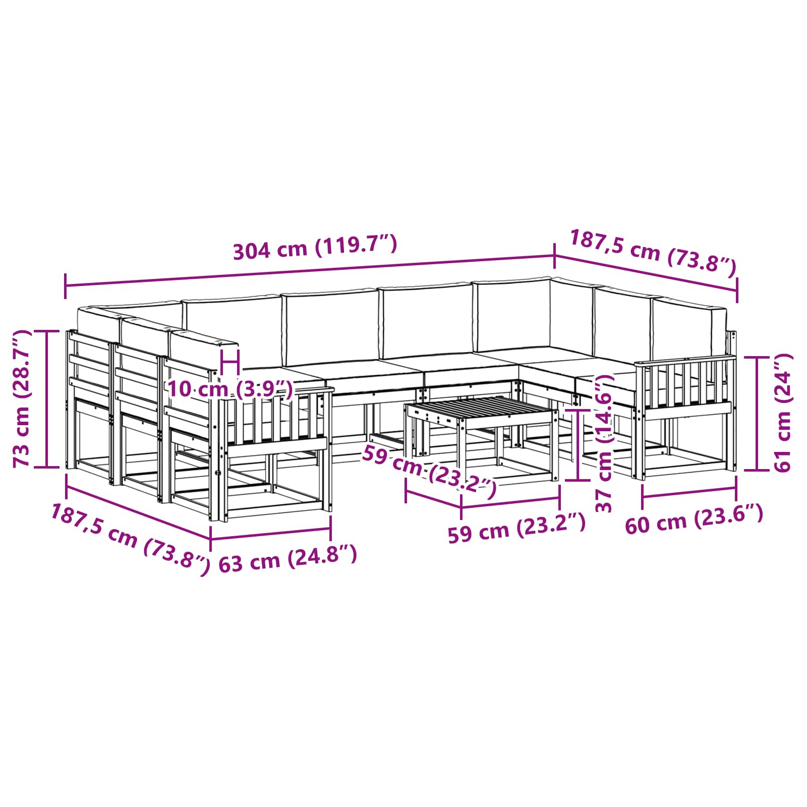 Set vanjskih sofa 10 pcs Bijela i antracit 59 x 59 x 37 cm