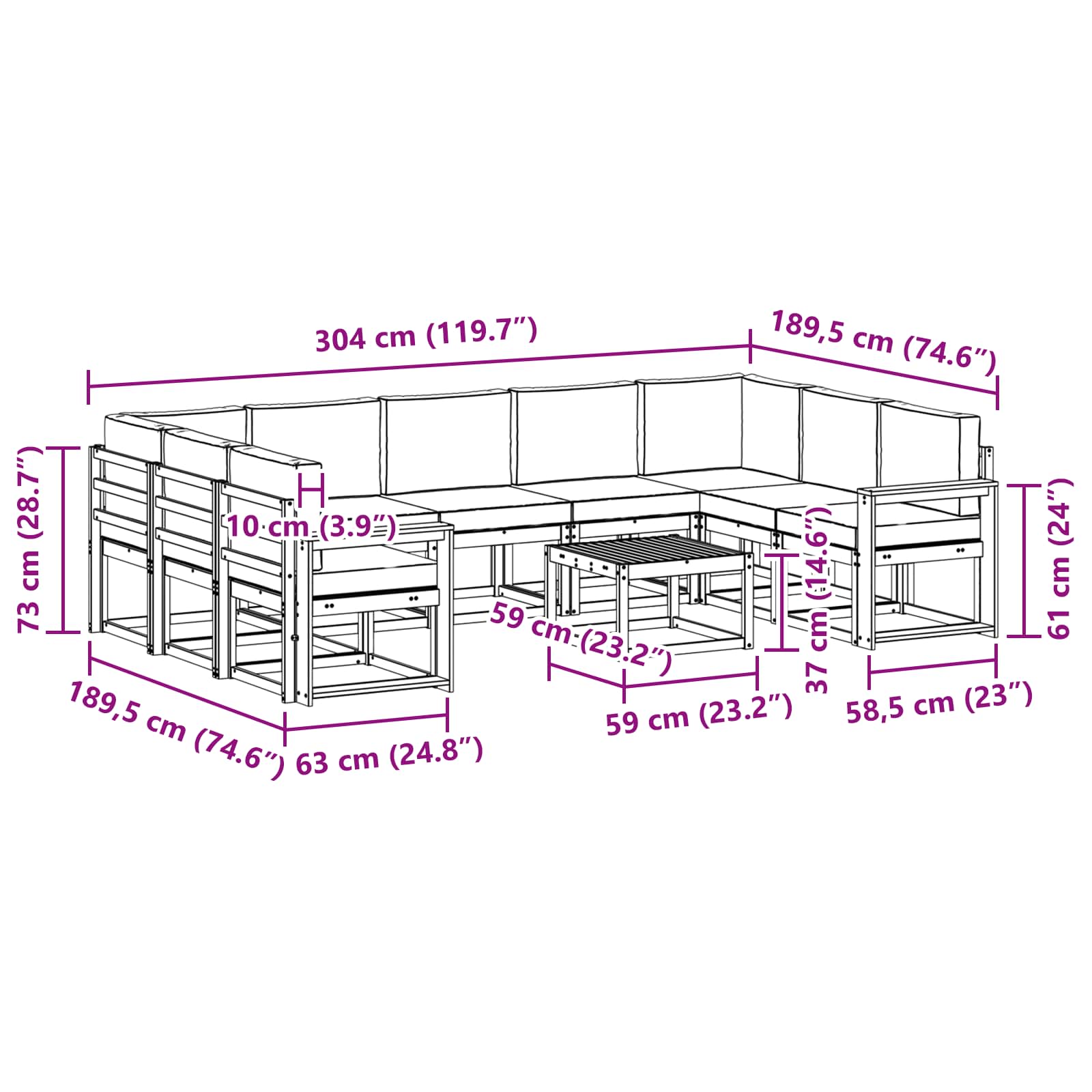 Set vanjskih sofa 10 pcs Bijela i krem 59 x 59 x 37 cm