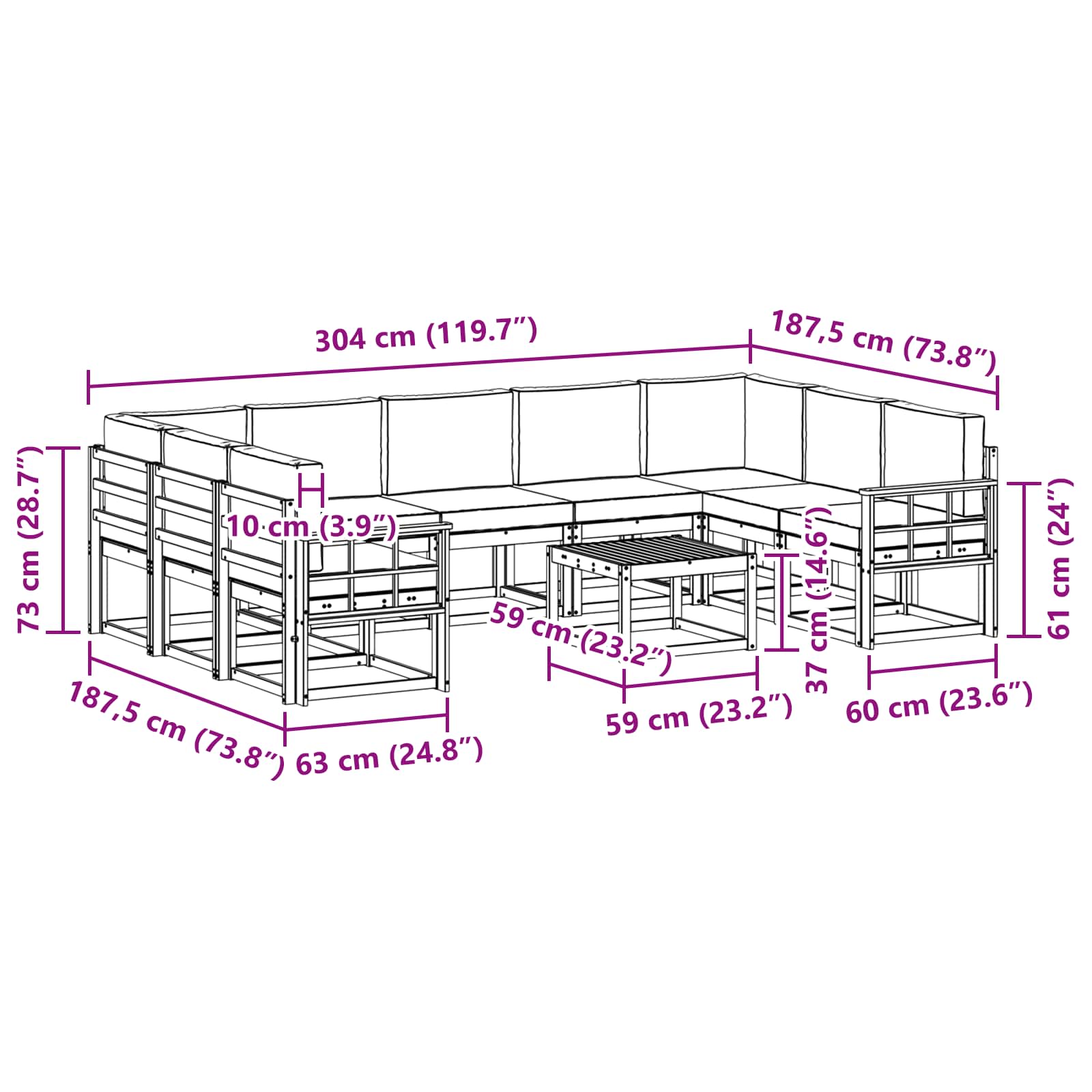 Set vanjskih sofa 10 pcs Bijela i antracit 59 x 59 x 37 cm
