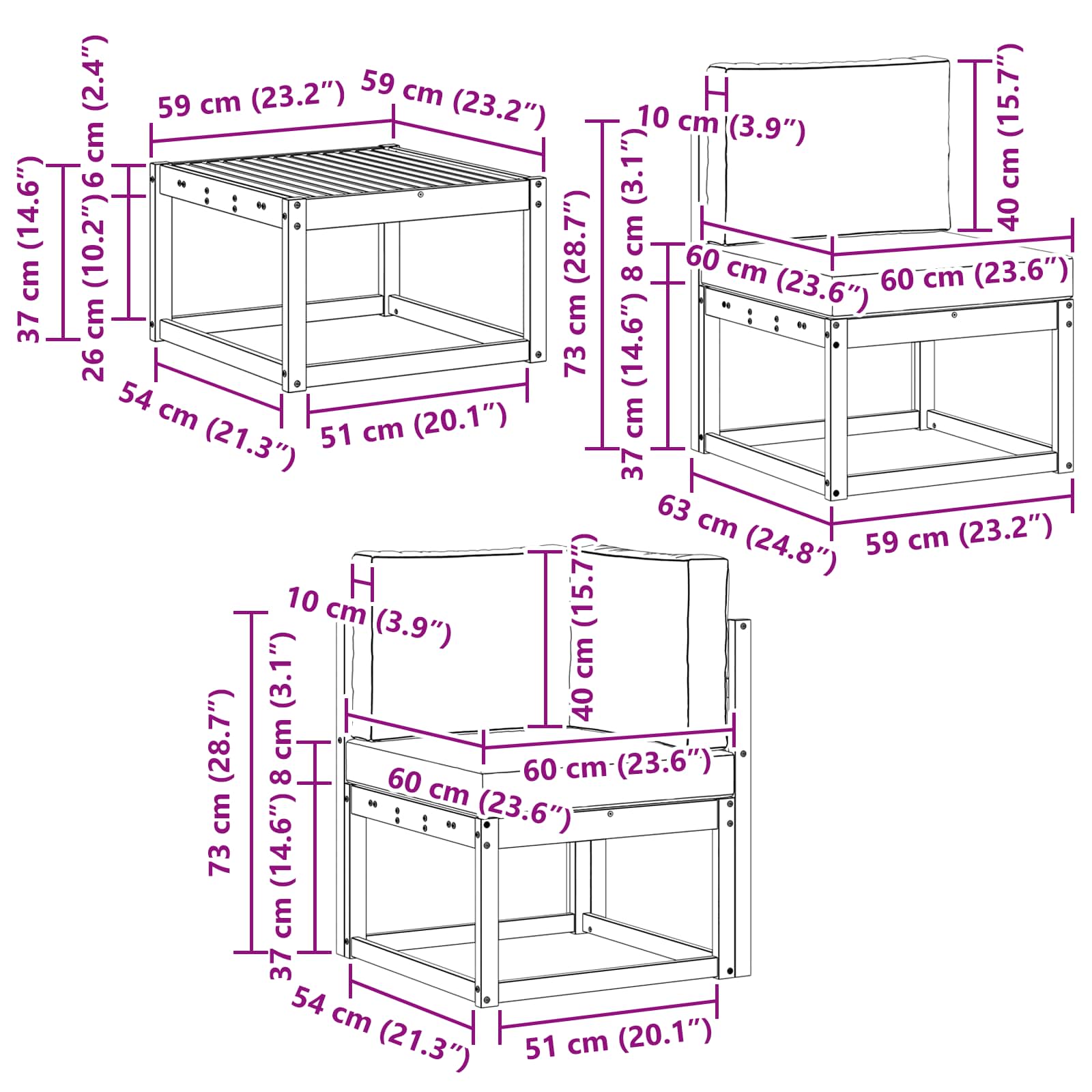 Set vanjskih sofa 10 pcs Bijela i bež 59 x 59 x 37 cm Poliester