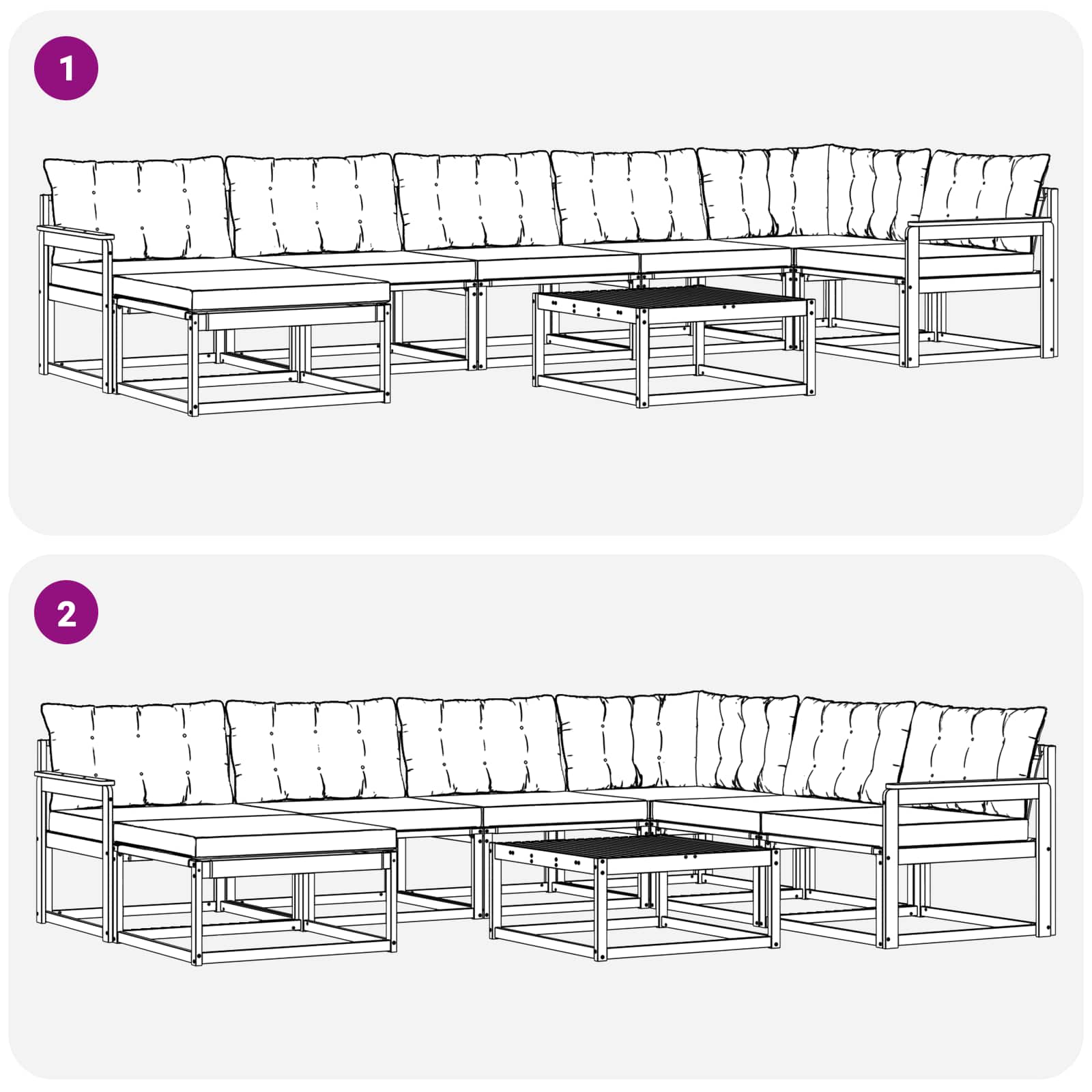 Set vanjskih sofa 8 pcs Bijela i crna Čvrsto drvo akacije