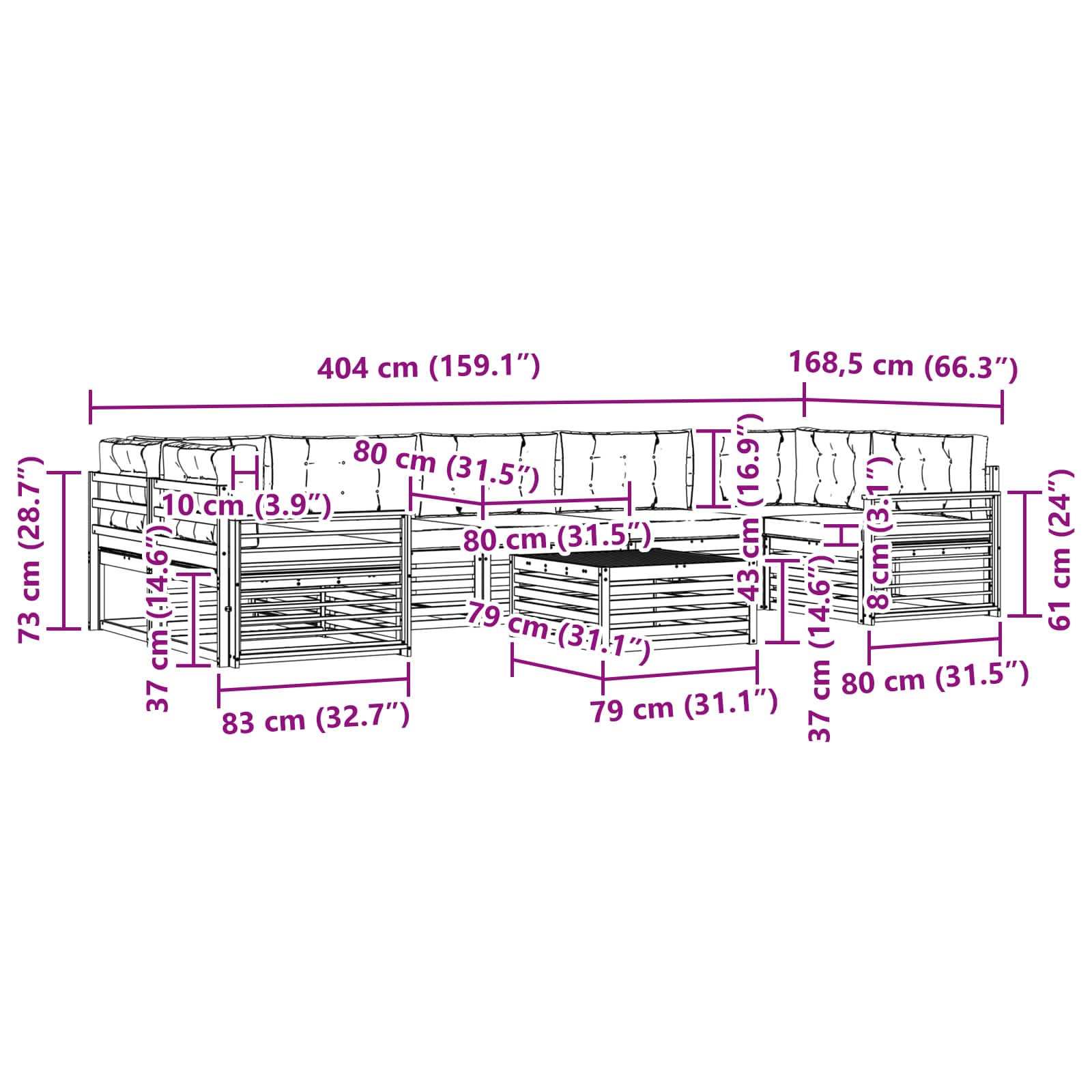 Set vanjskih sofa 8 pcs Bijela i antracit Čvrsto drvo akacije