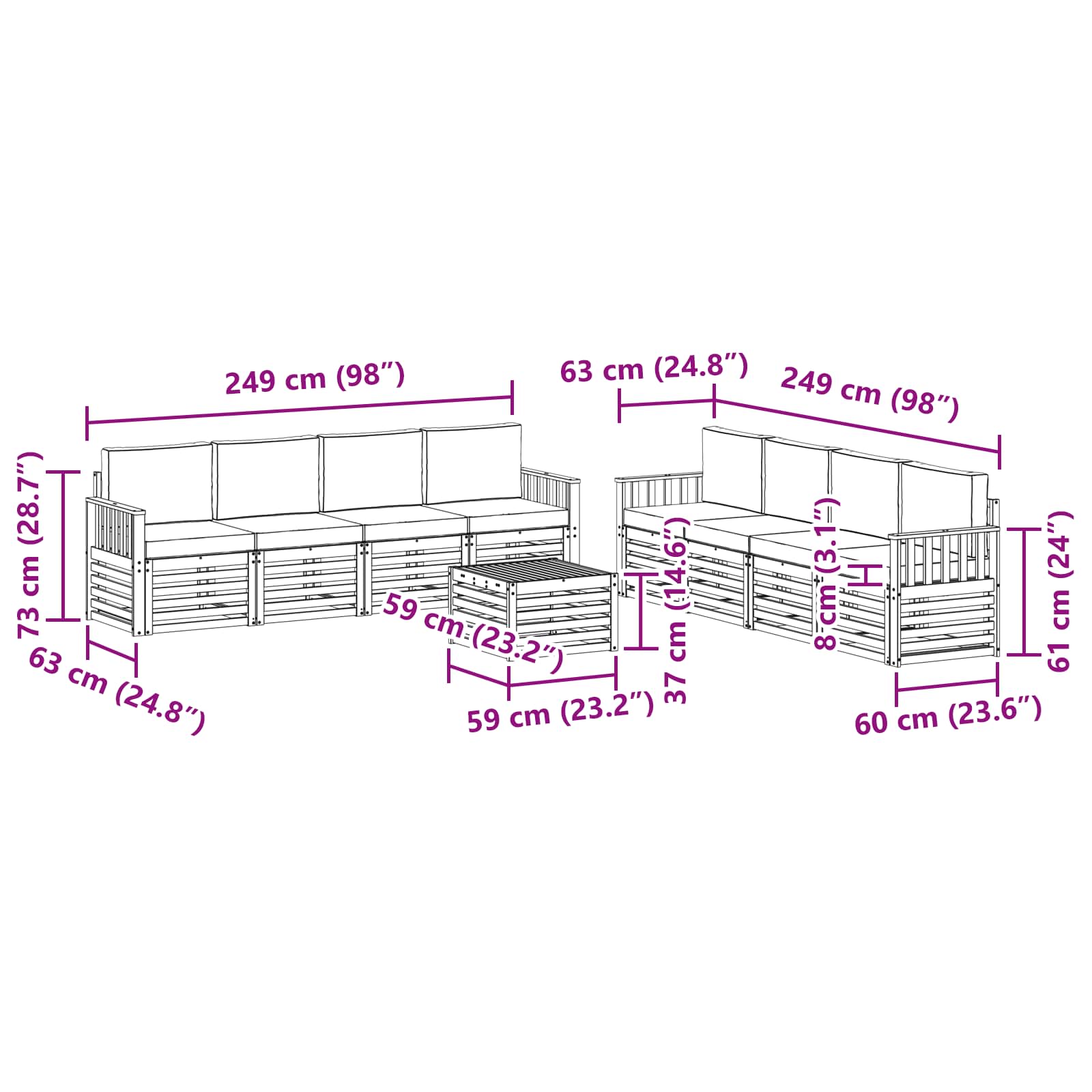 Set vanjskih sofa 9 pcs Bijela i svjetlosiva 59 x 59 x 37 cm