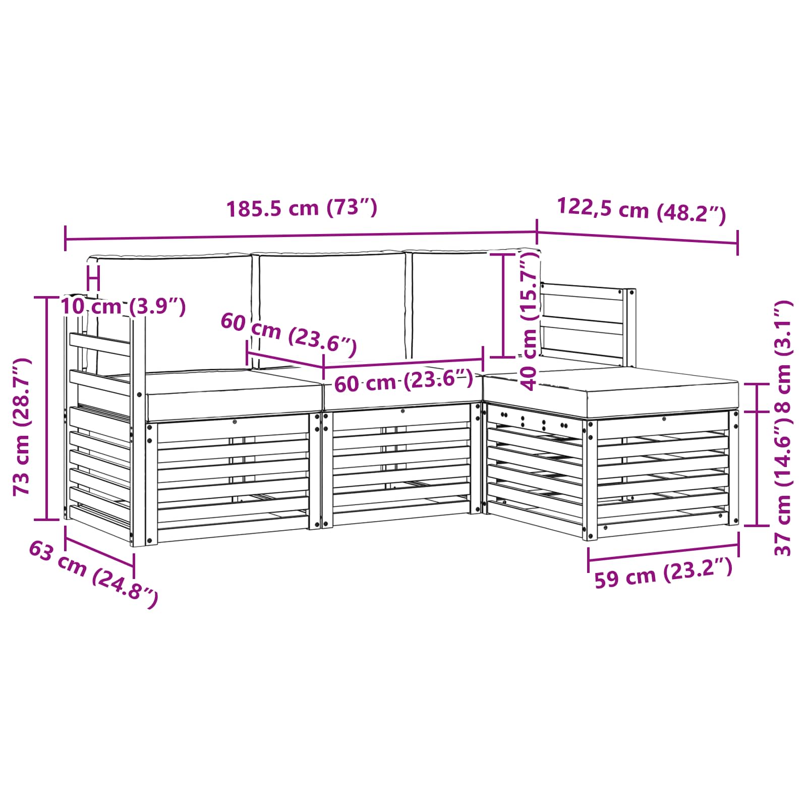 Set vanjskih sofa 4 pcs Bijela i krem 185,5 x 122,5 x 73 cm