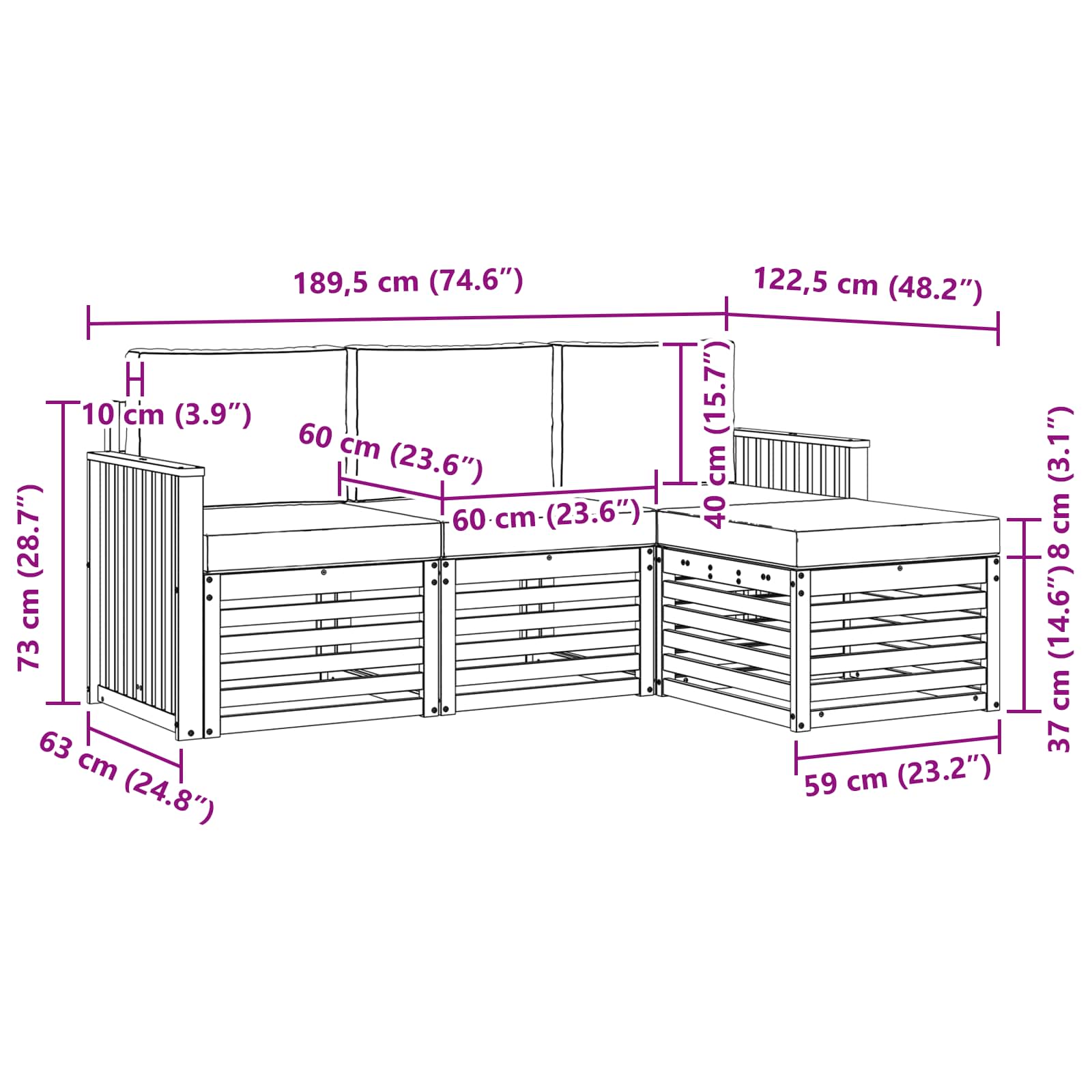 Set vanjskih sofa 4 pcs Bijela i krem 189,5 x 122,5 x 73 cm