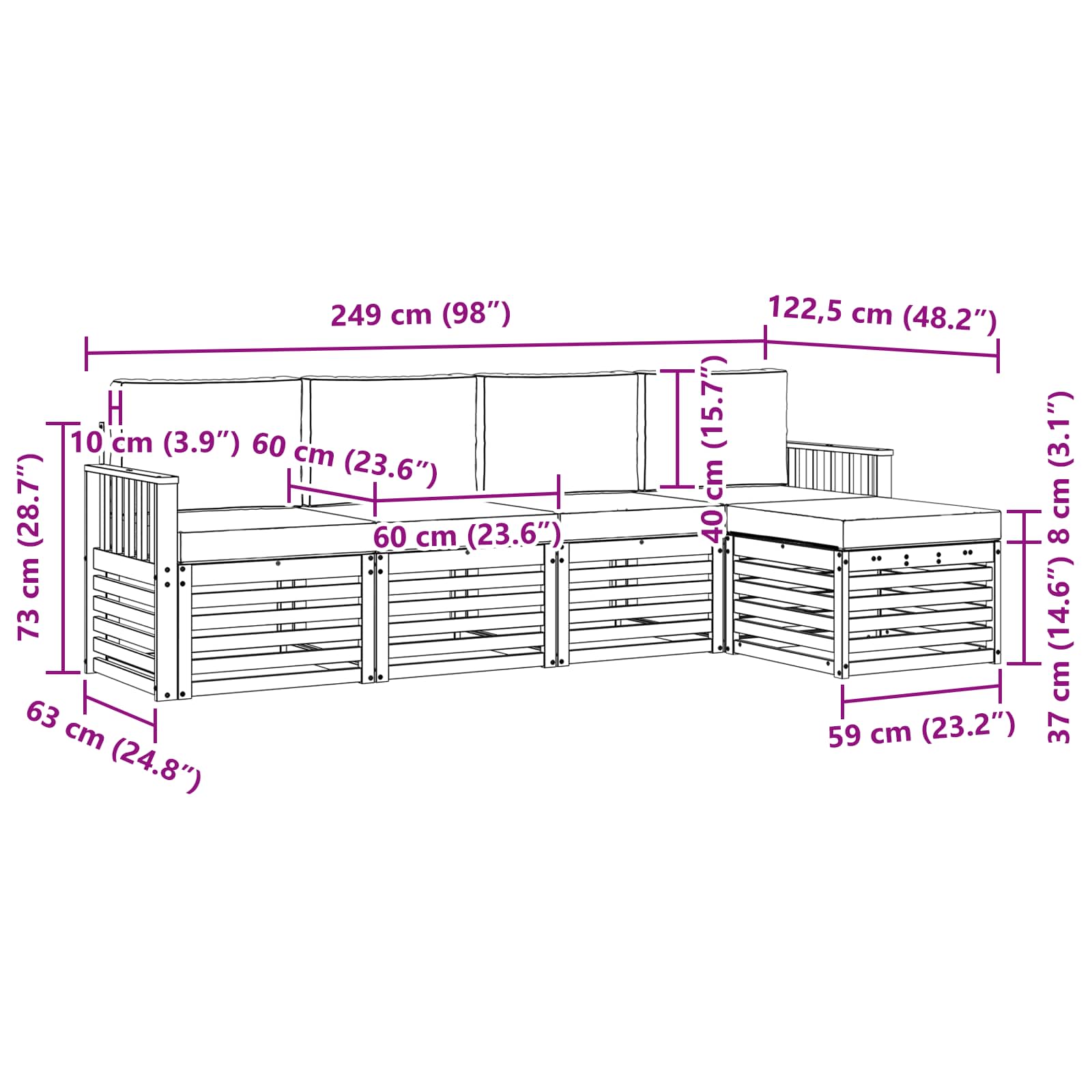 Set vanjskih sofa 5 pcs Bijela i antracit 249 x 122,5 x 73 cm