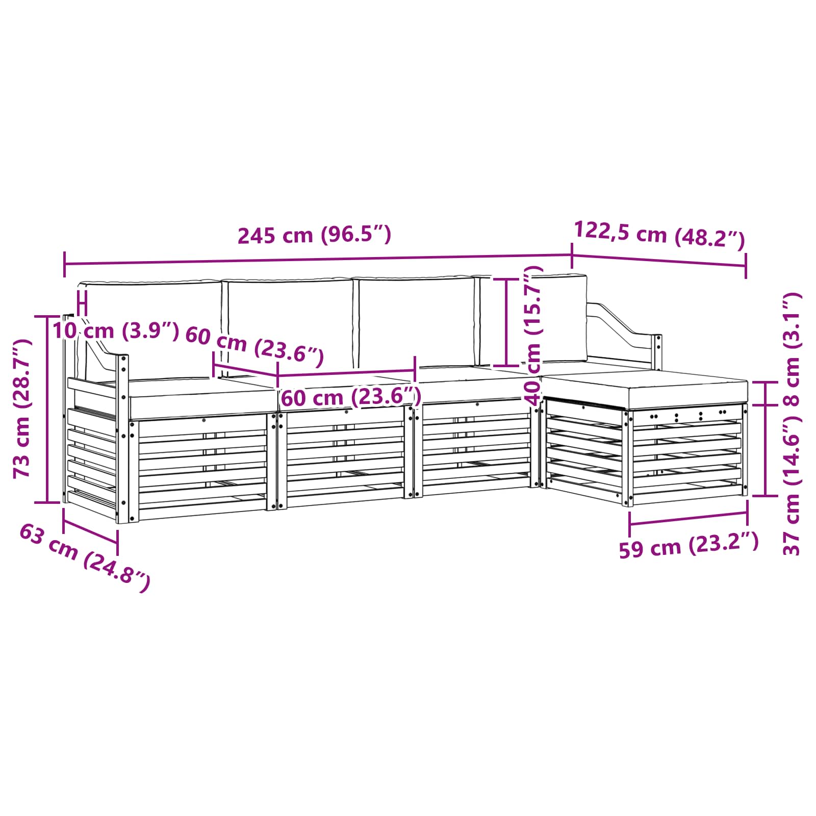 Set vanjskih sofa 5 pcs Bijela i antracit 245 x 122,5 x 73 cm