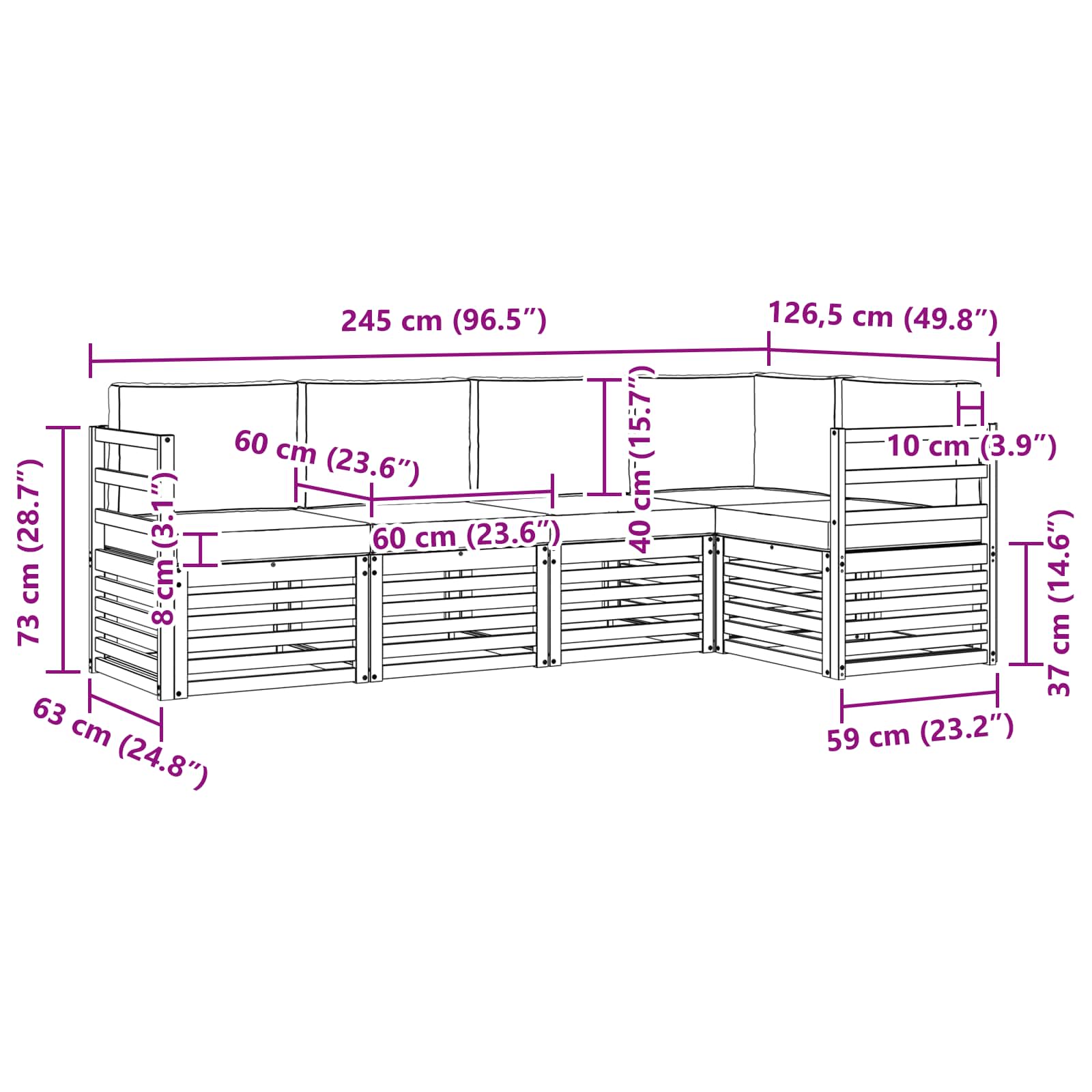 Set vanjskih sofa 5 pcs Bijela i antracit 245 x 126,5 x 73 cm
