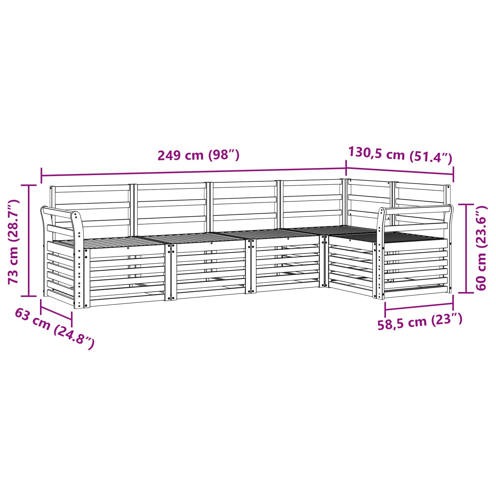 Set vanjskih sofa 5 pcs Bijela 249 x 130,5 x 73 cm