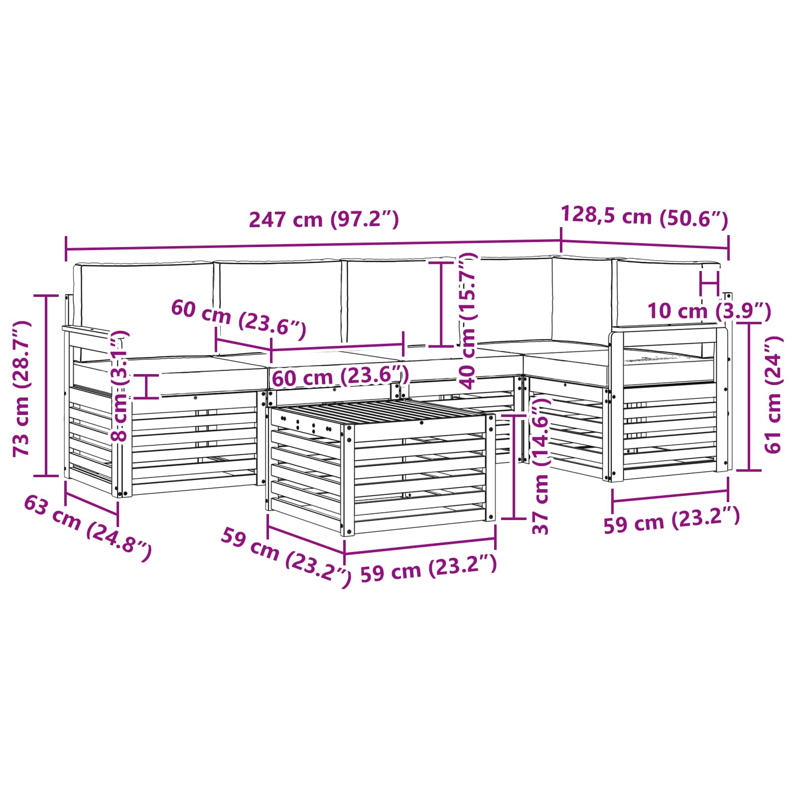 Set vanjskih sofa 6 pcs Bijela i krem 59 x 59 x 37 cm Poliester