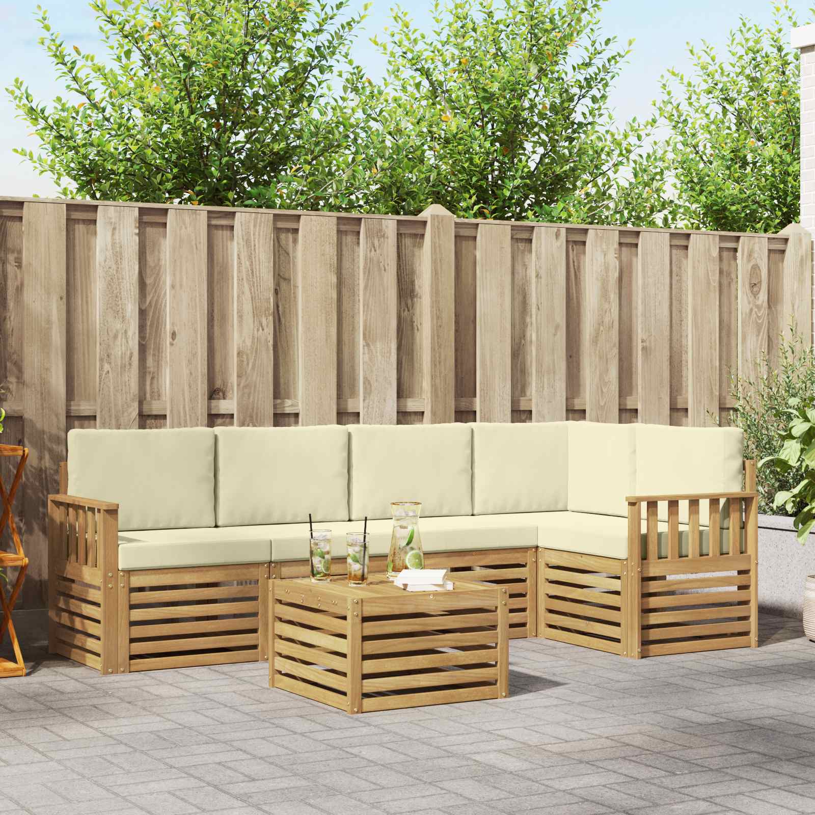 Set vanjskih sofa 6 pcs Bijela i krem 59 x 59 x 37 cm Poliester