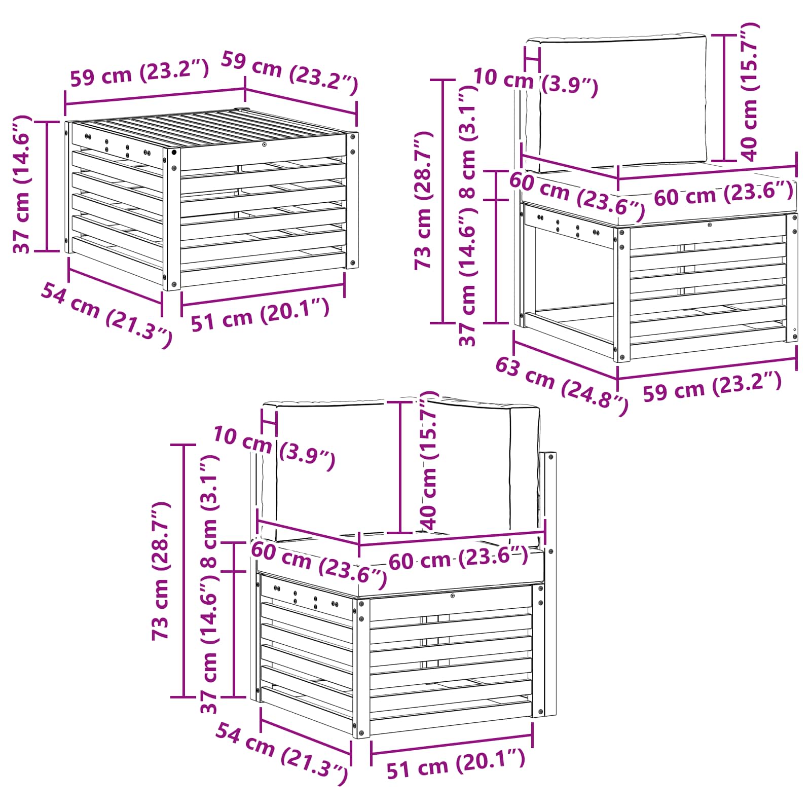 Set vanjskih sofa 7 pcs Bijela i svjetlosiva 59 x 59 x 37 cm