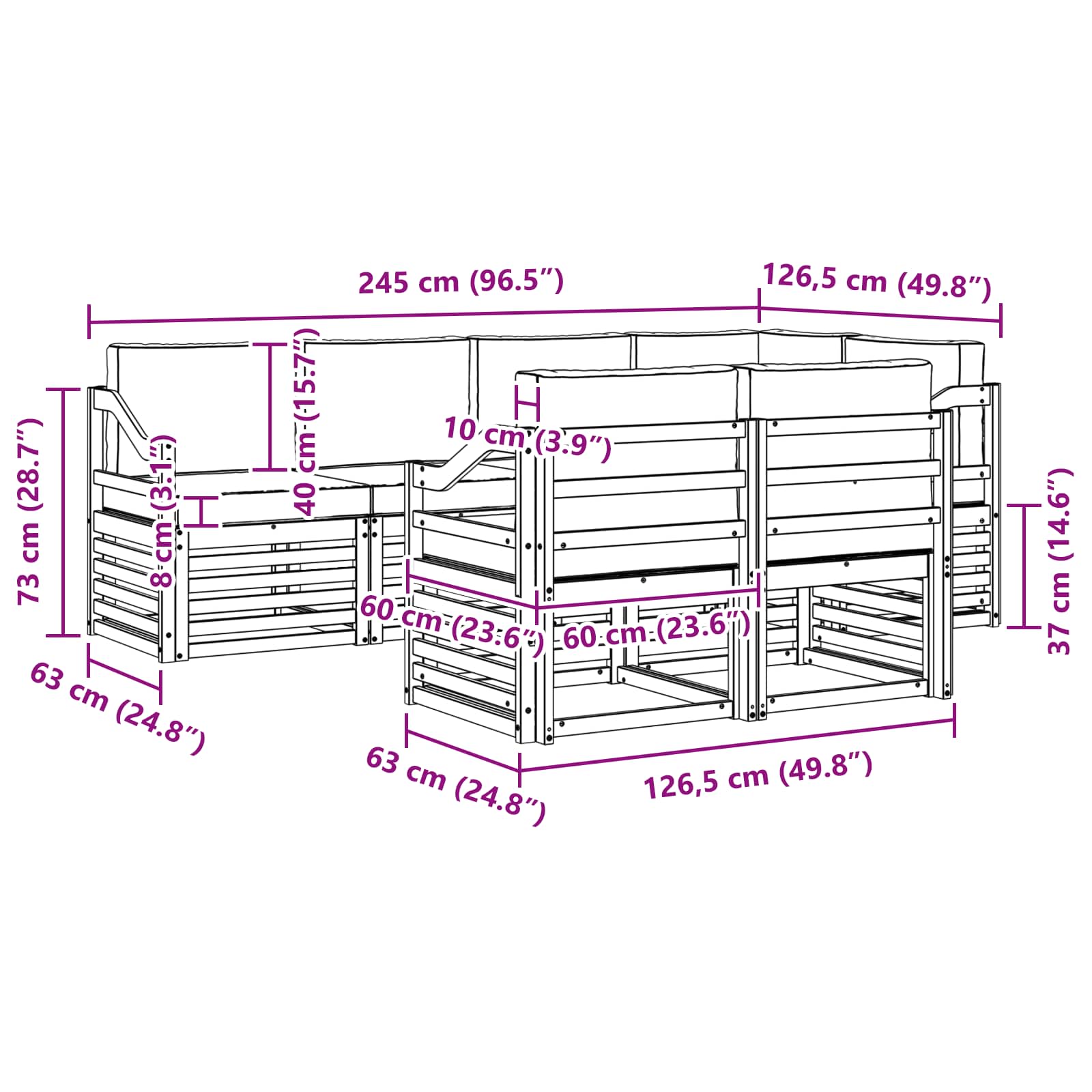 Set vanjskih sofa 7 pcs Bijela i antracit 245 x 126,5 x 73 cm
