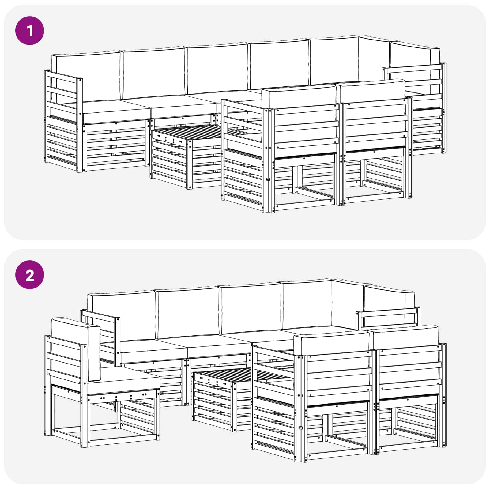 Set vanjskih sofa 9 pcs Bijela i svjetlosiva 59 x 59 x 37 cm