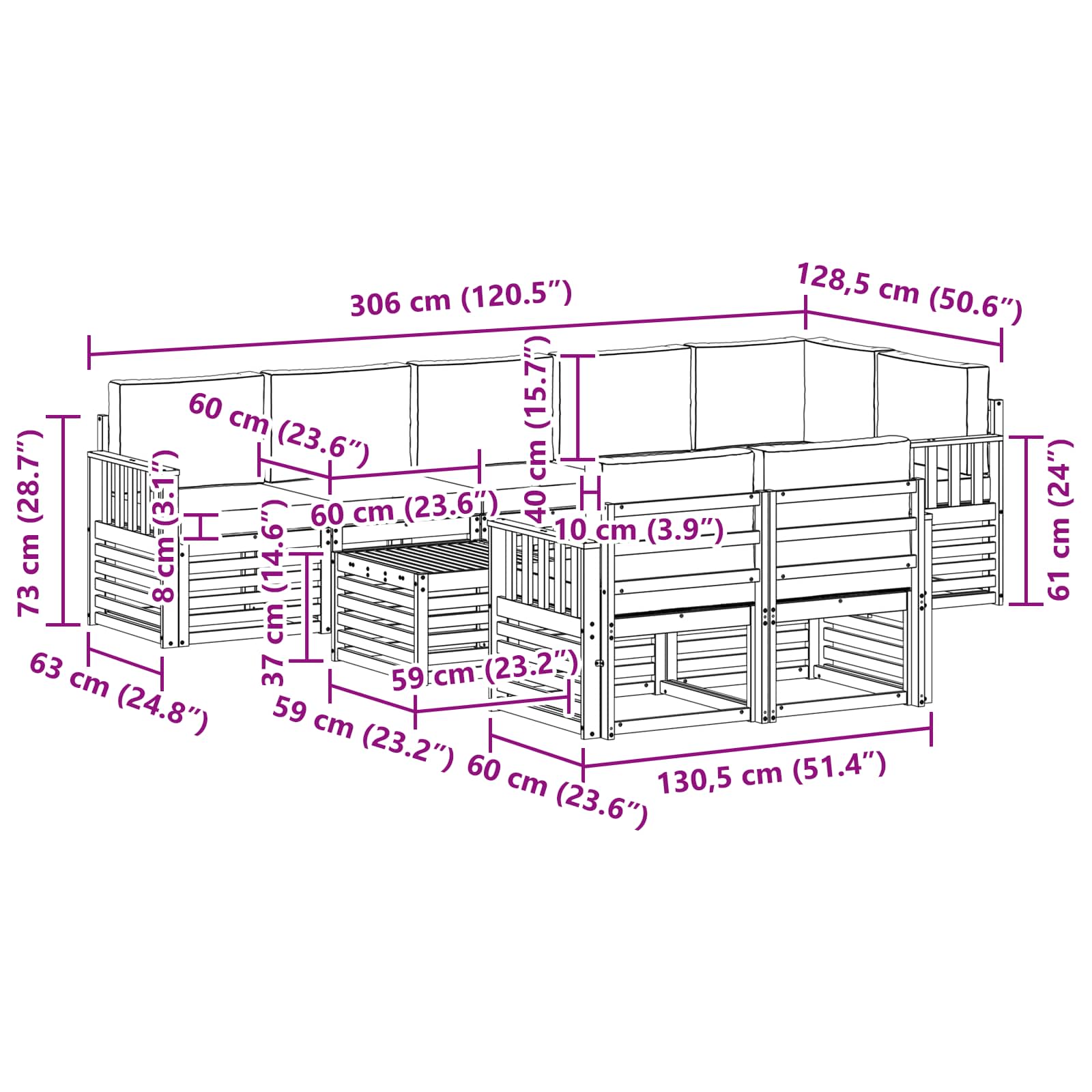 Set vanjskih sofa 8 pcs Bijela i svjetlosiva 59 x 59 x 37 cm